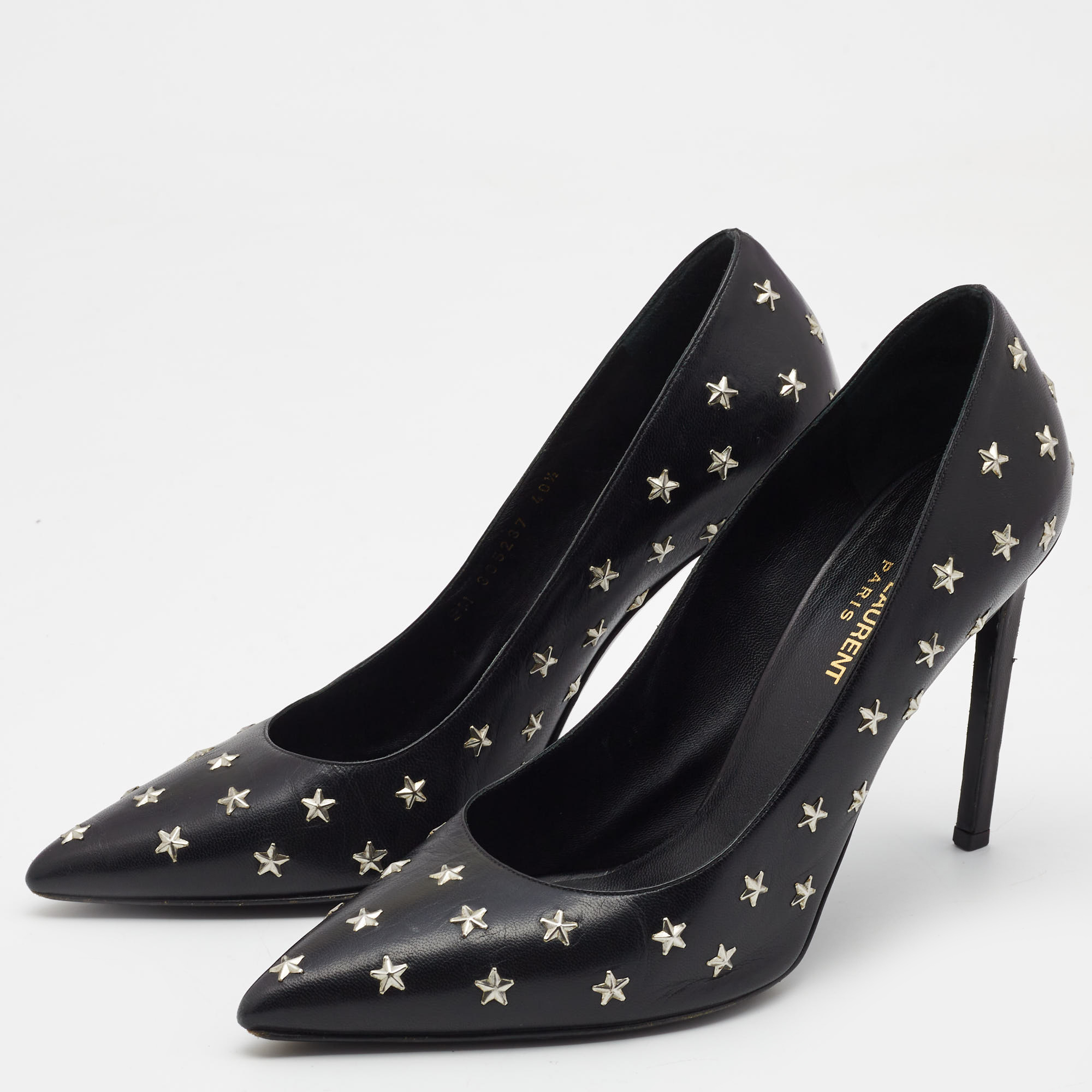 

Saint Laurent Black Leather Studded Star Pumps Size