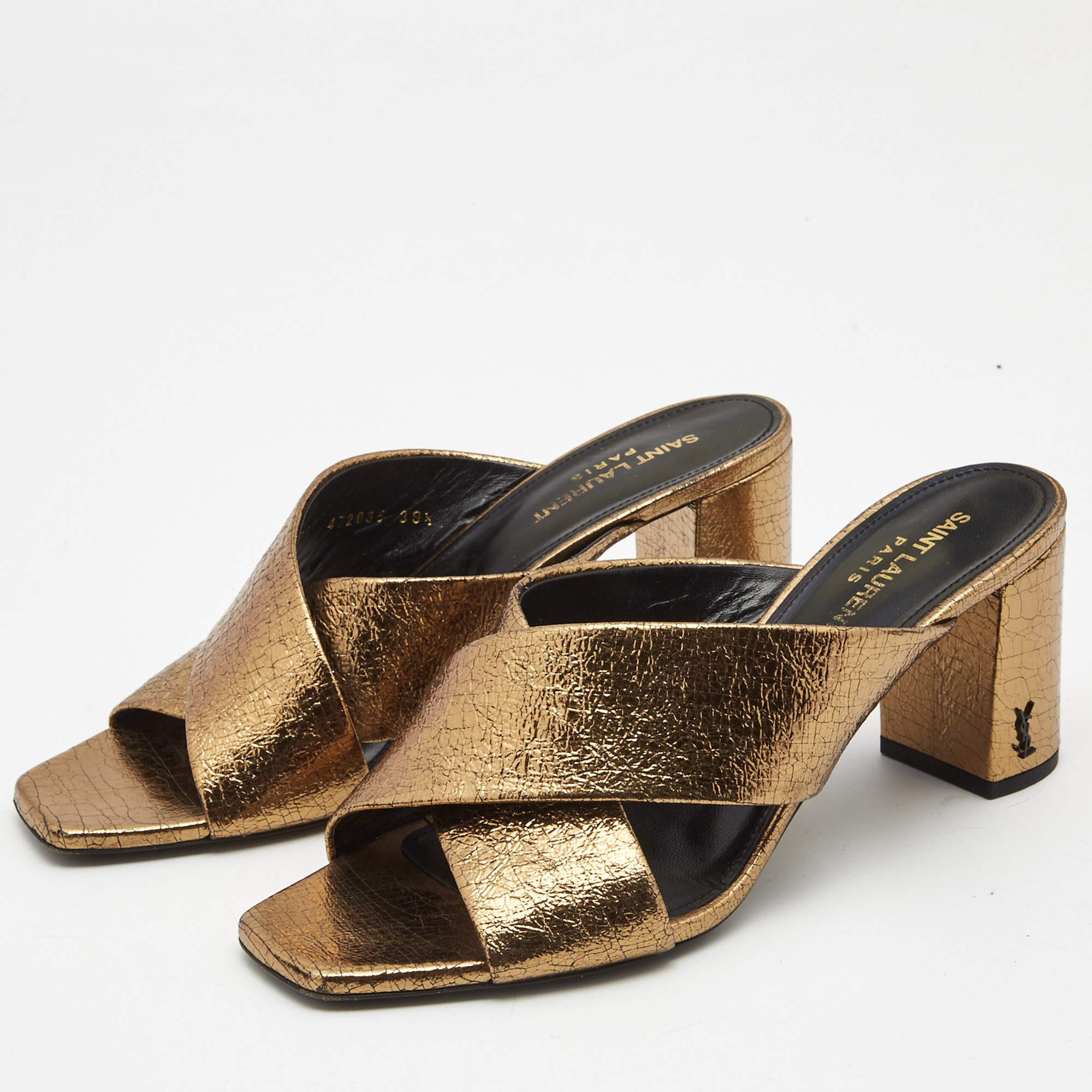 

Saint Laurent Metallic Textured Leather Loulou Slide Sandals Size
