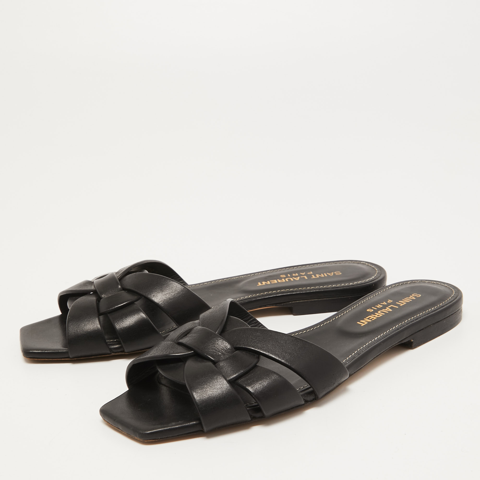 

Saint Laurent Black Leather Tribute Flat Slides Size