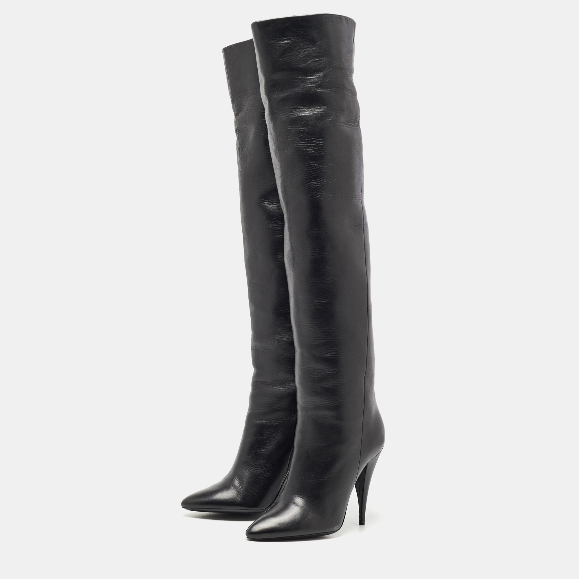 

Saint Laurent Paris Black Leather Knee Length Boots Size