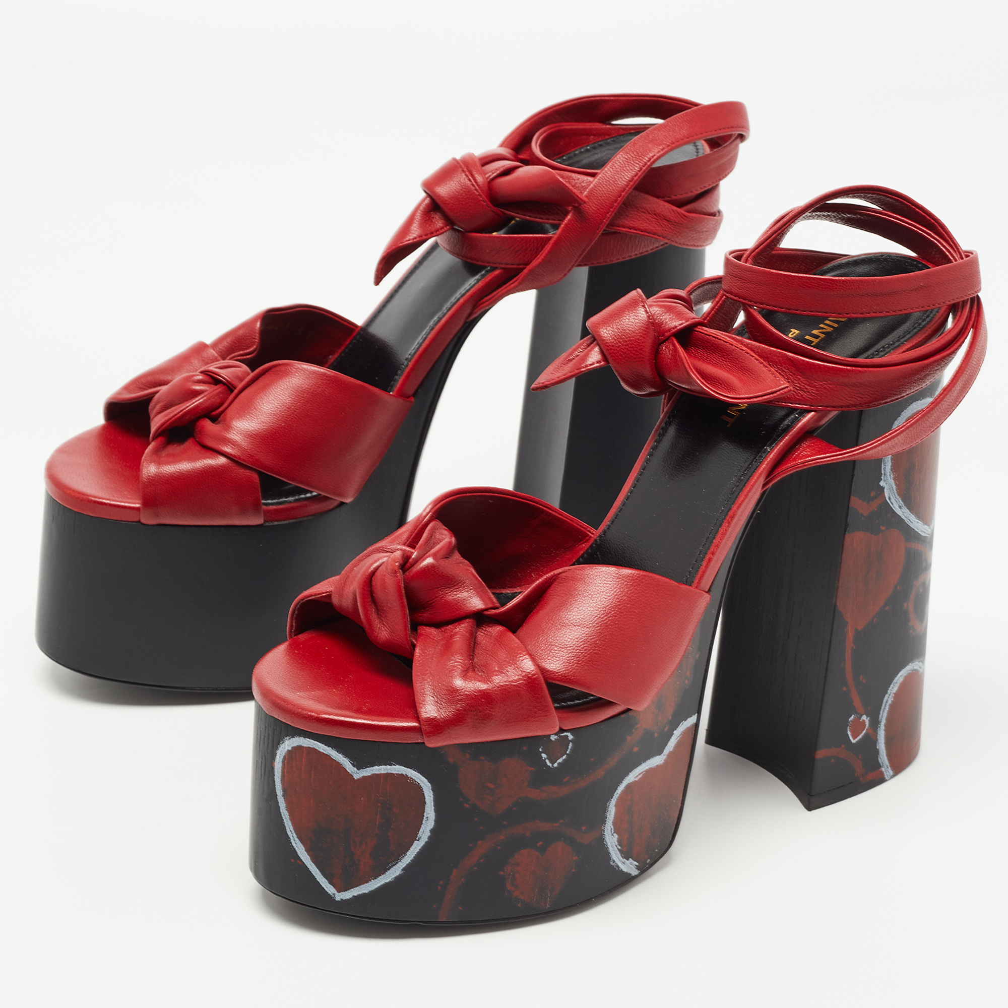 

Saint Laurent Paris Red Leather Ankle Wrap Sandals Size