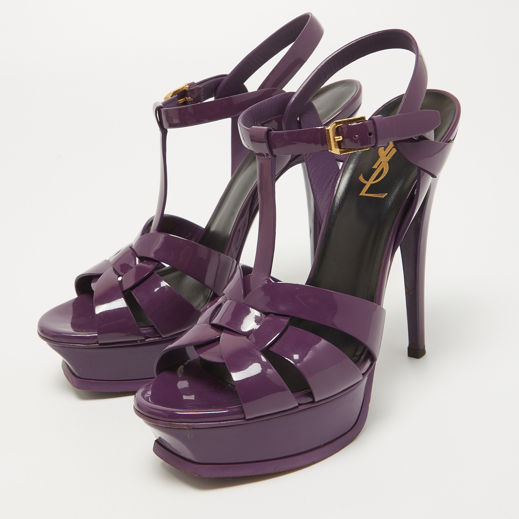 

Saint Laurent Purple Patent Leather Tribute Sandals Size