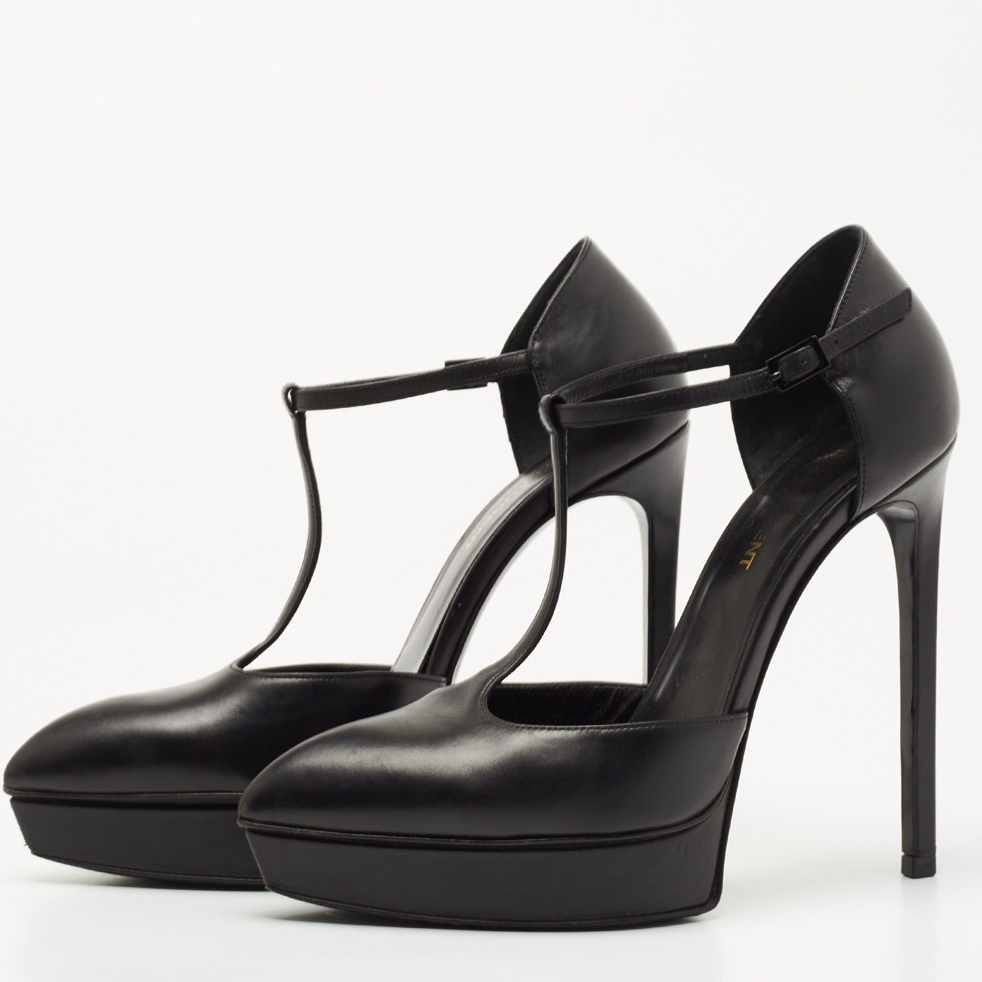 

Saint Laurent Black Leather T Strap Pumps Size