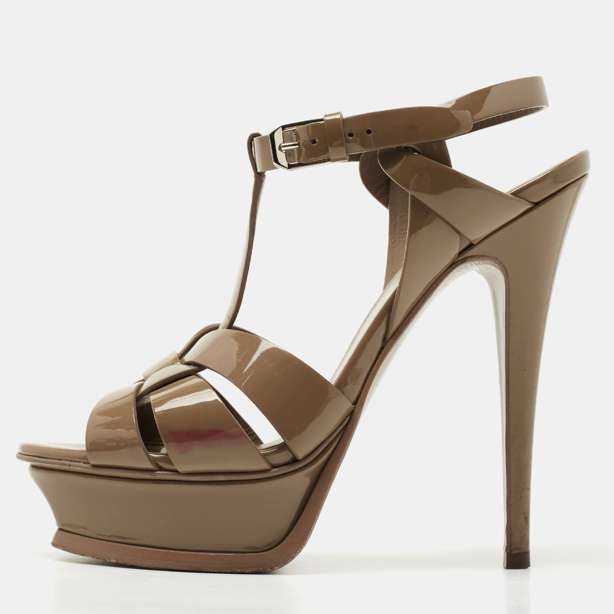 Saint Laurent Olive Green Leather Tribute Sandals Size 36