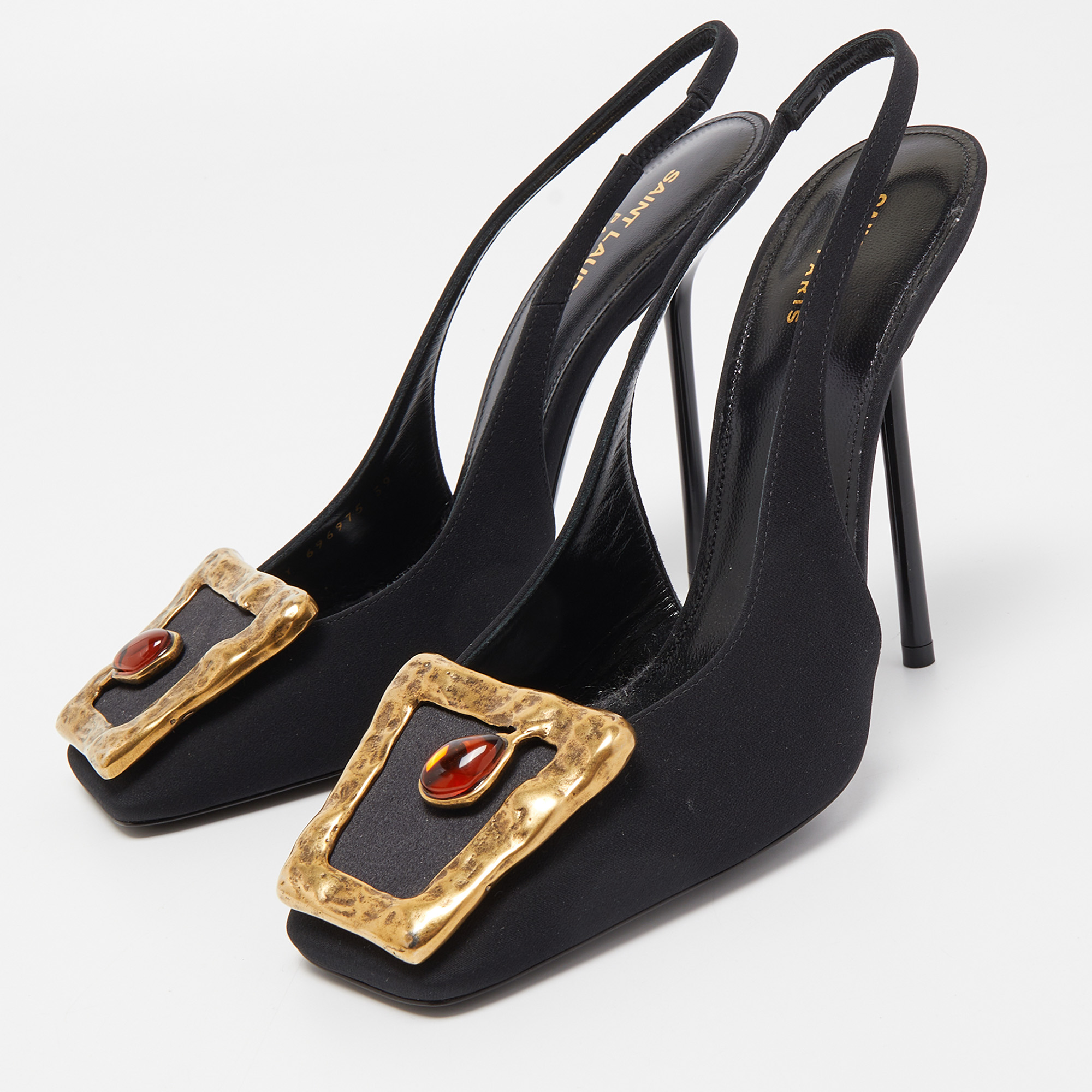 

Saint Laurent Black Canvas Buckle Detail Maxine Slingback Pumps Size