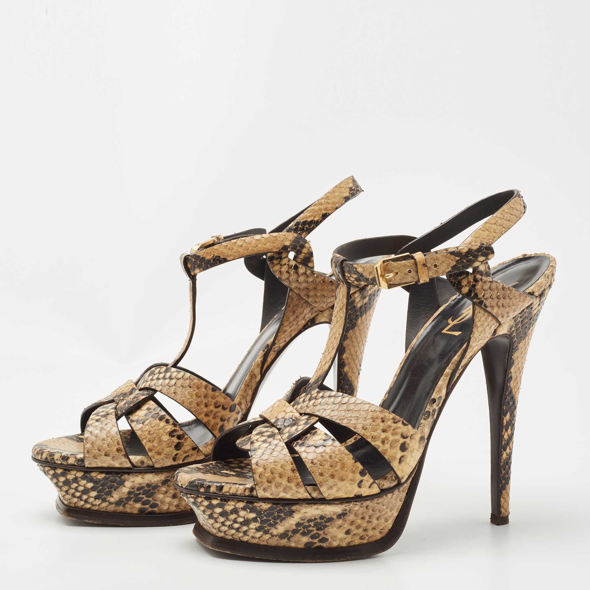 

Saint Laurent Brown Python Embossed Leather Tribute Sandals Size