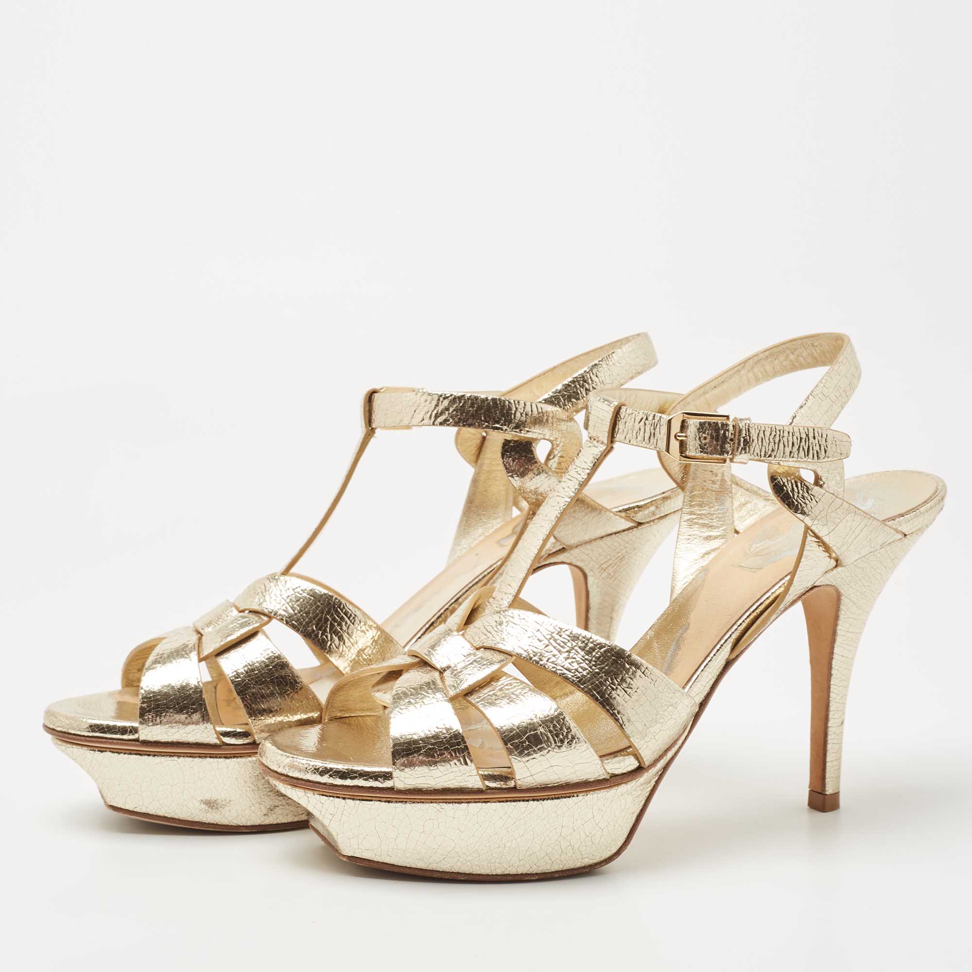 

Saint Laurent Gold Leather Tribute Sandals Size