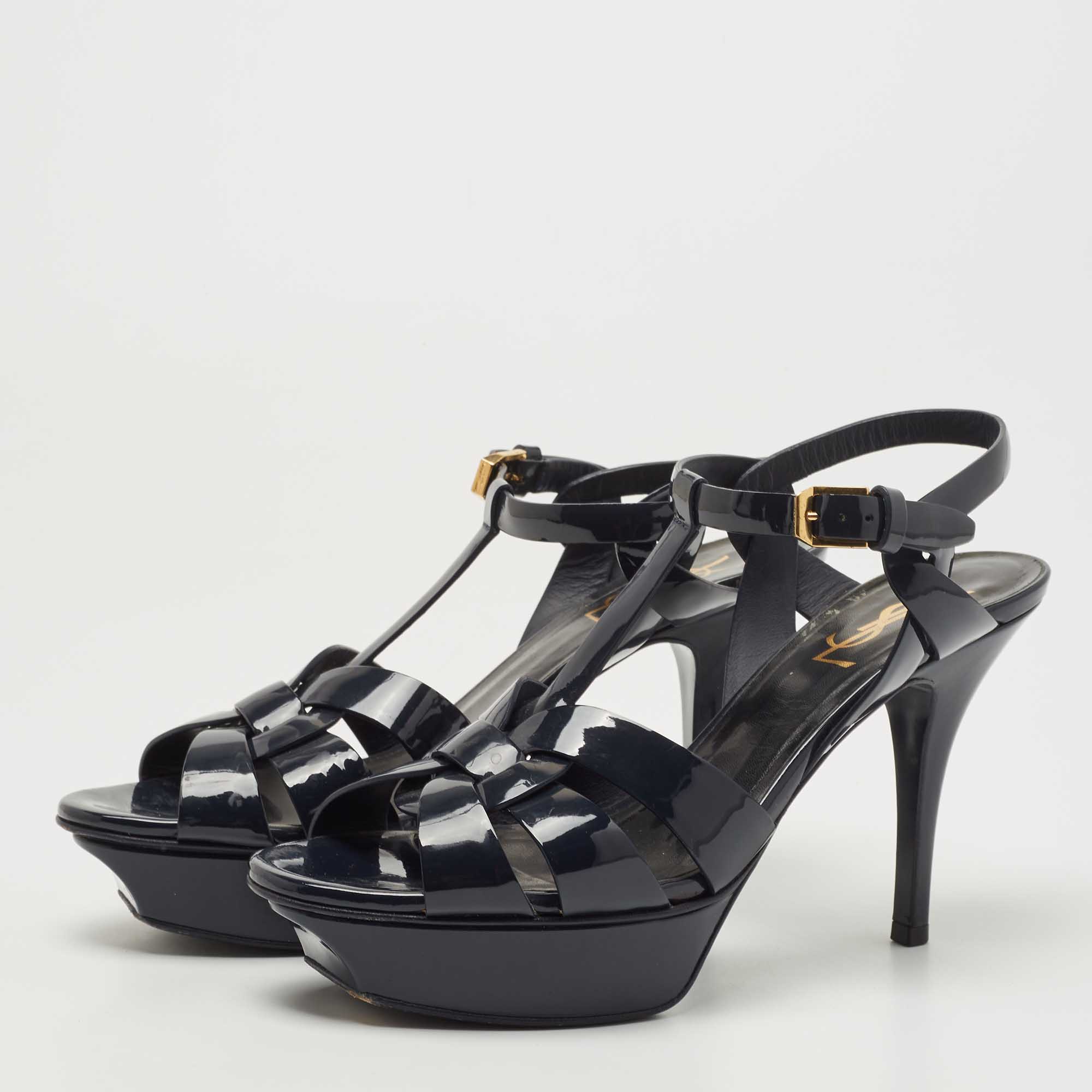 

Saint Laurent Dark Blue Patent Leather Tribute Sandals Size