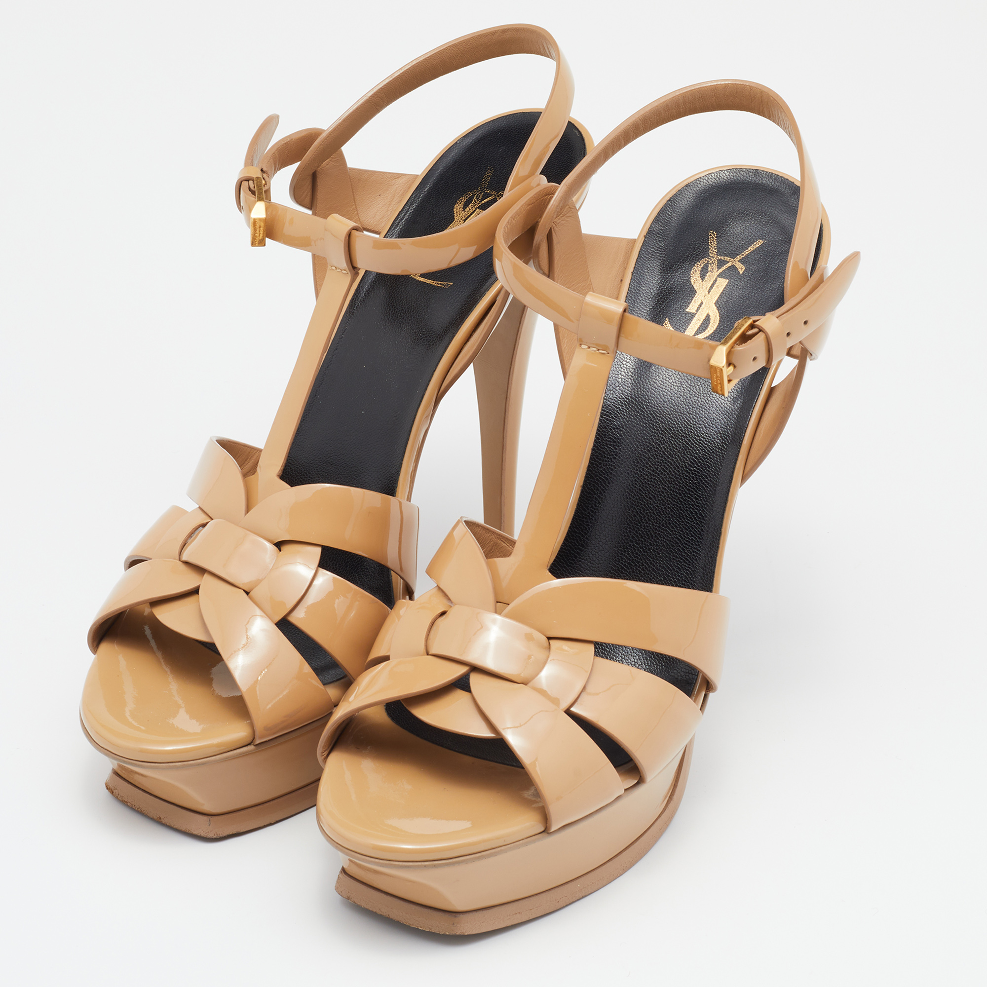 

Saint Laurent Brown Patent Leather Tribute Sandals Size