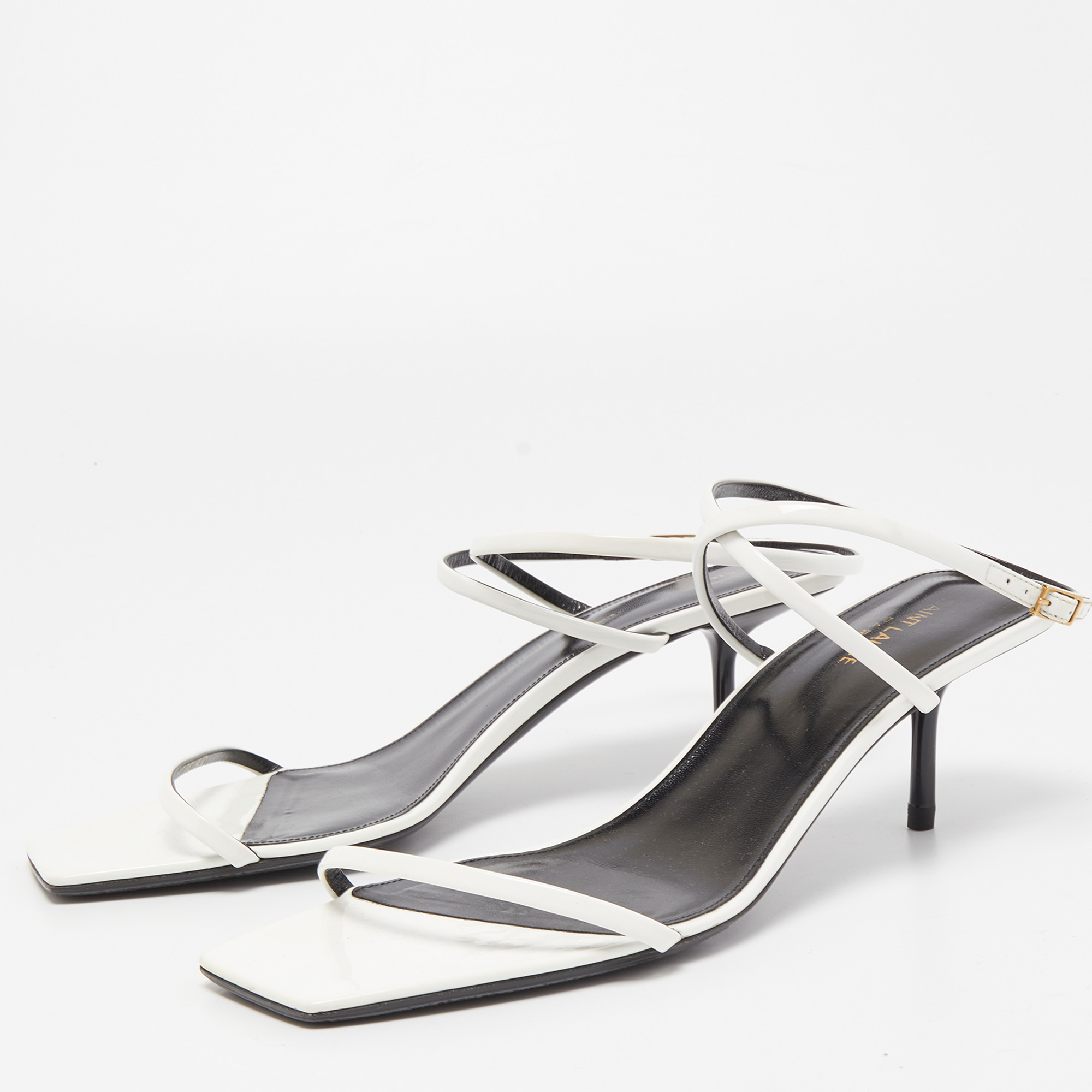 

Saint Laurent White Patent Leather Strappy Sandals Size