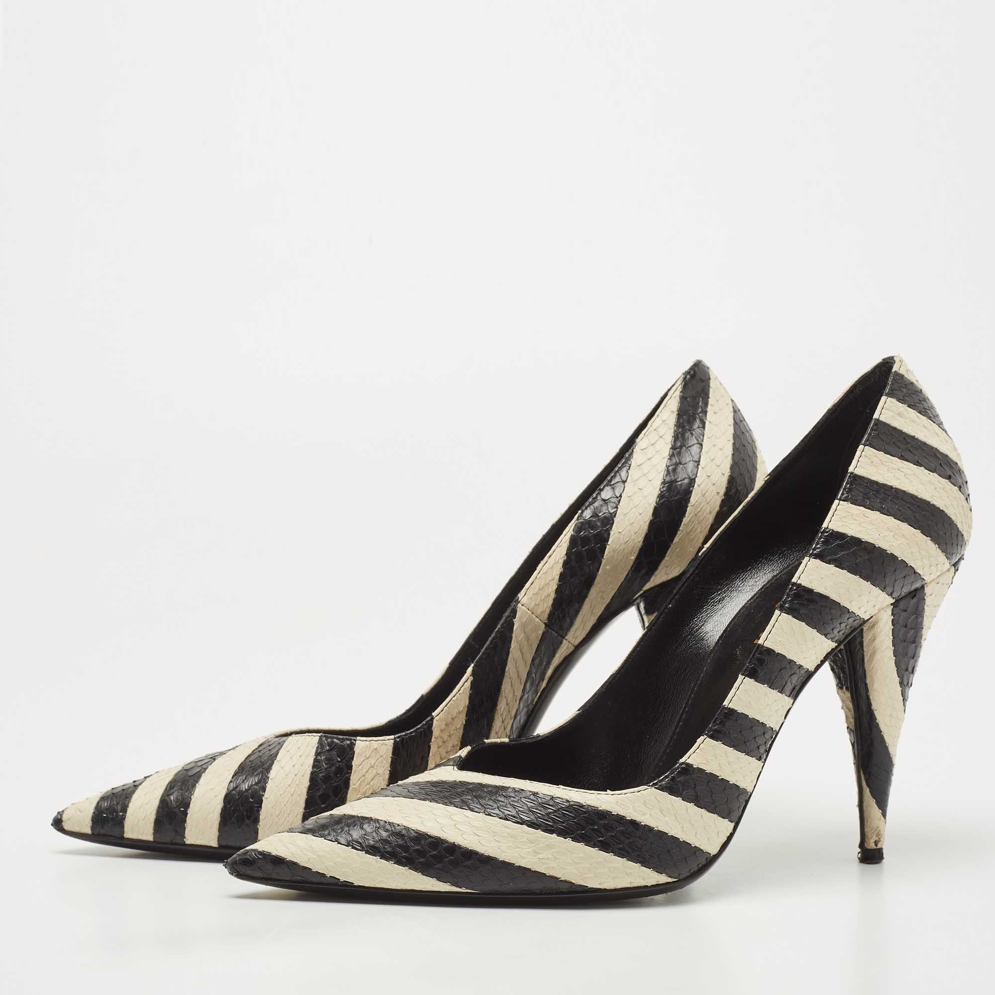 

Saint Laurent Black/White Snakeskin Leather Pointed Toe Pumps Size