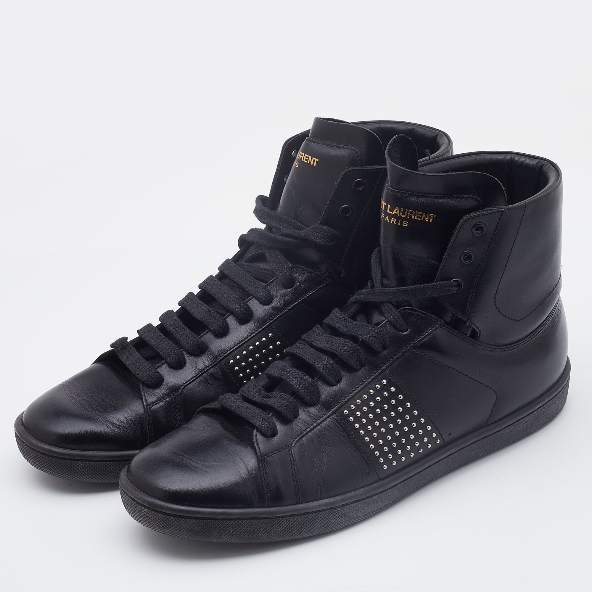 

Saint Laurent Black Leather Signature Court Classic High Top Sneakers Size