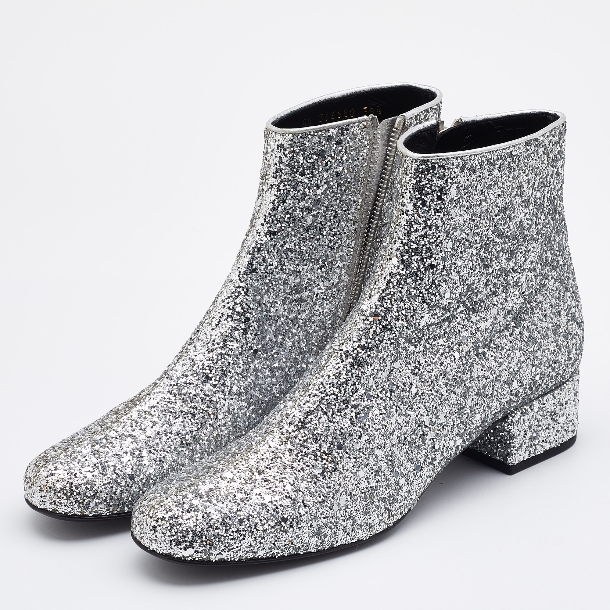 

Saint Laurent Silver Glitter Caleb Zippered Ankle Boots Size