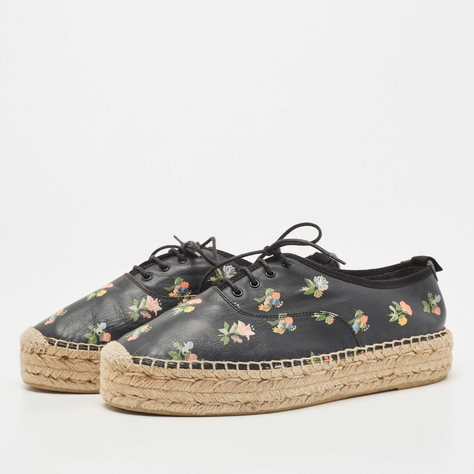 

Saint Laurent Black Floral Print Leather Espadrille Platform Sneakers Size