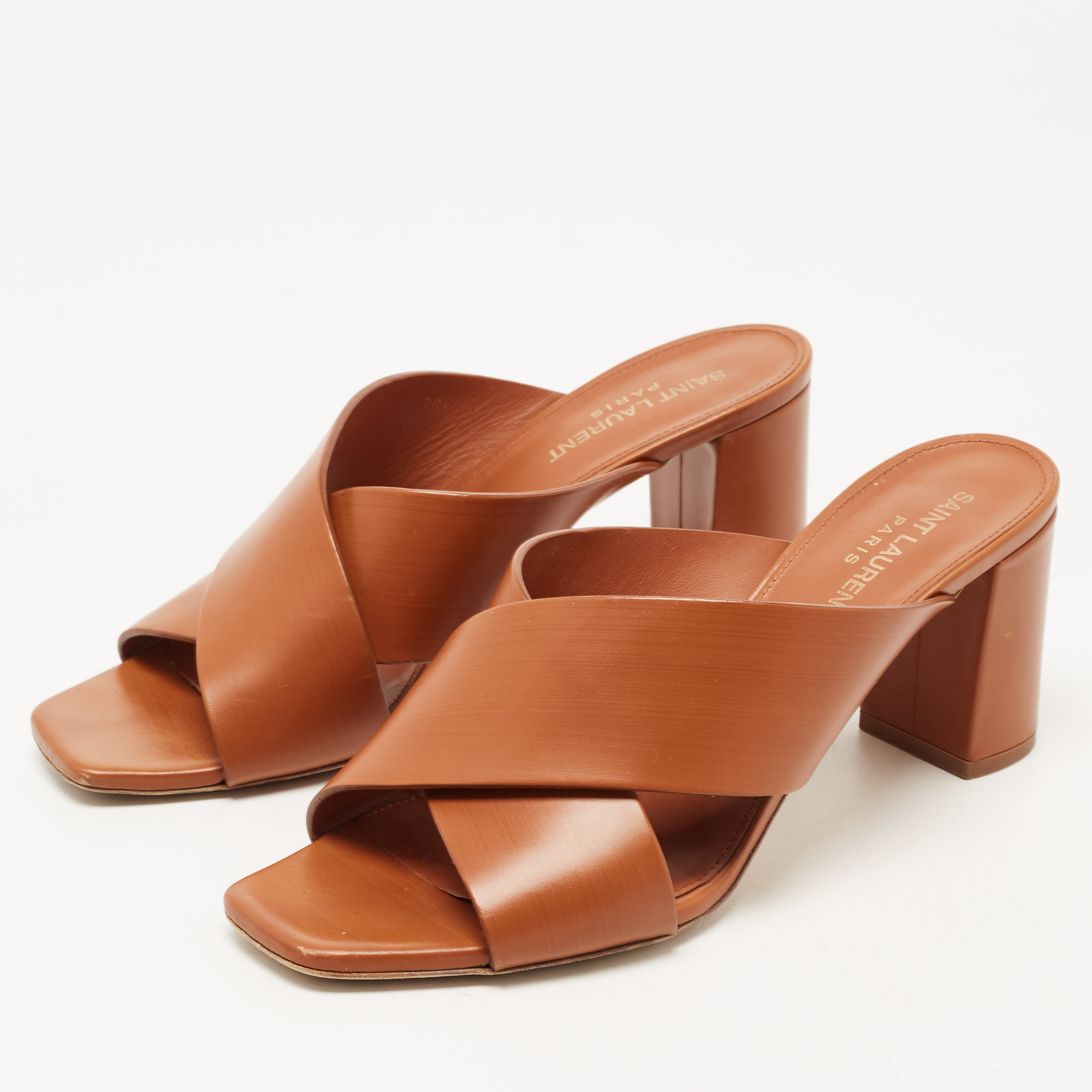 

Saint Laurent Brown Leather Loulou Slide Sandals Size