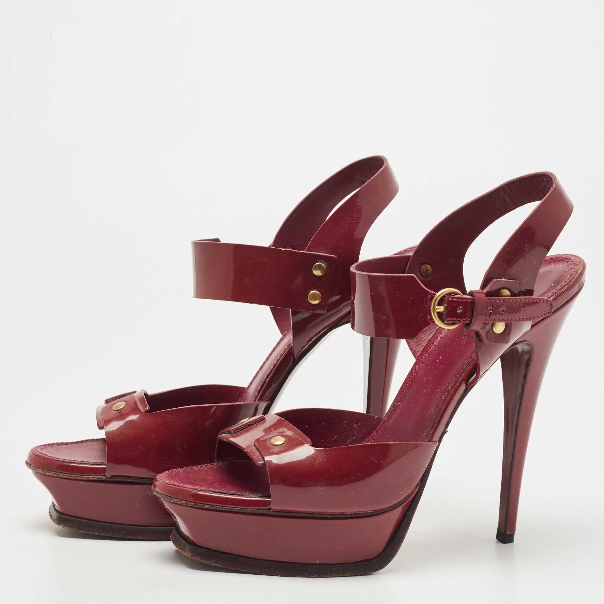 

Saint Laurent Plum Patent Leather Platform Ankle Strap Sandals Size, Purple