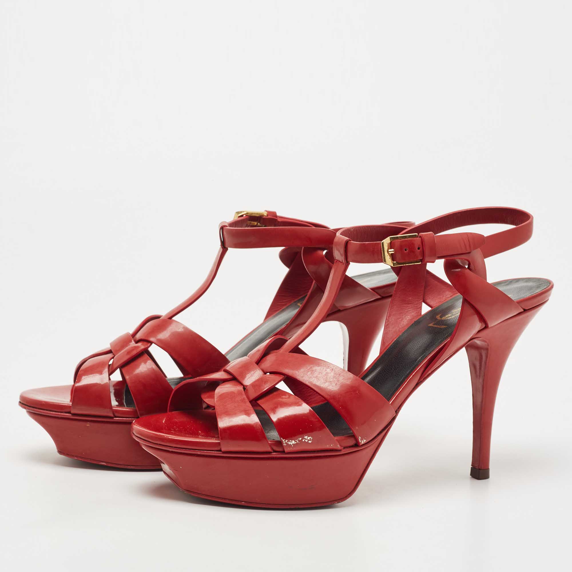 

Saint Laurent Red Patent Leather Tribute Sandals Size