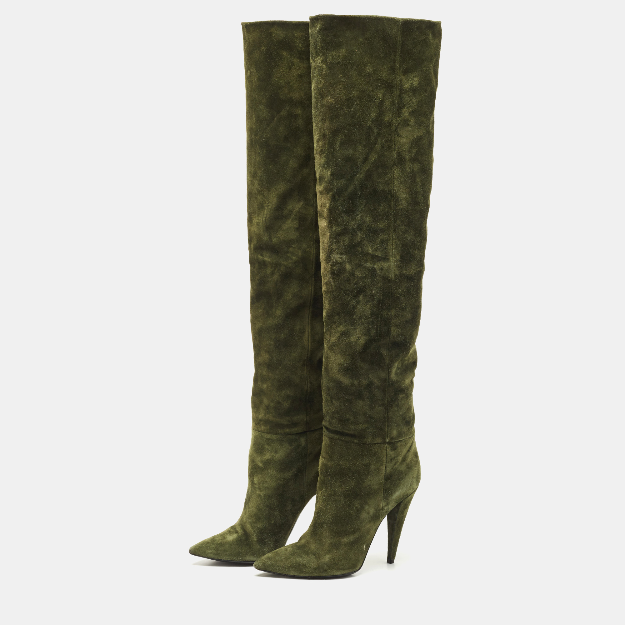 

Saint Laurent Green Suede Over The Knees Boots Size