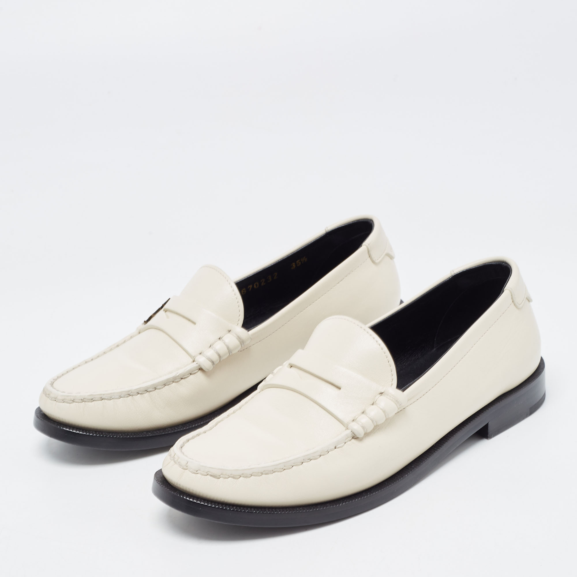 

Saint Laurent Cream Leather Slip On Loafers Size