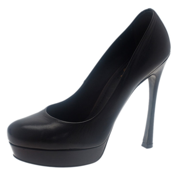 Pre Owned Saint Laurent Paris Black Leather Palais Platform Pumps Size 38.5