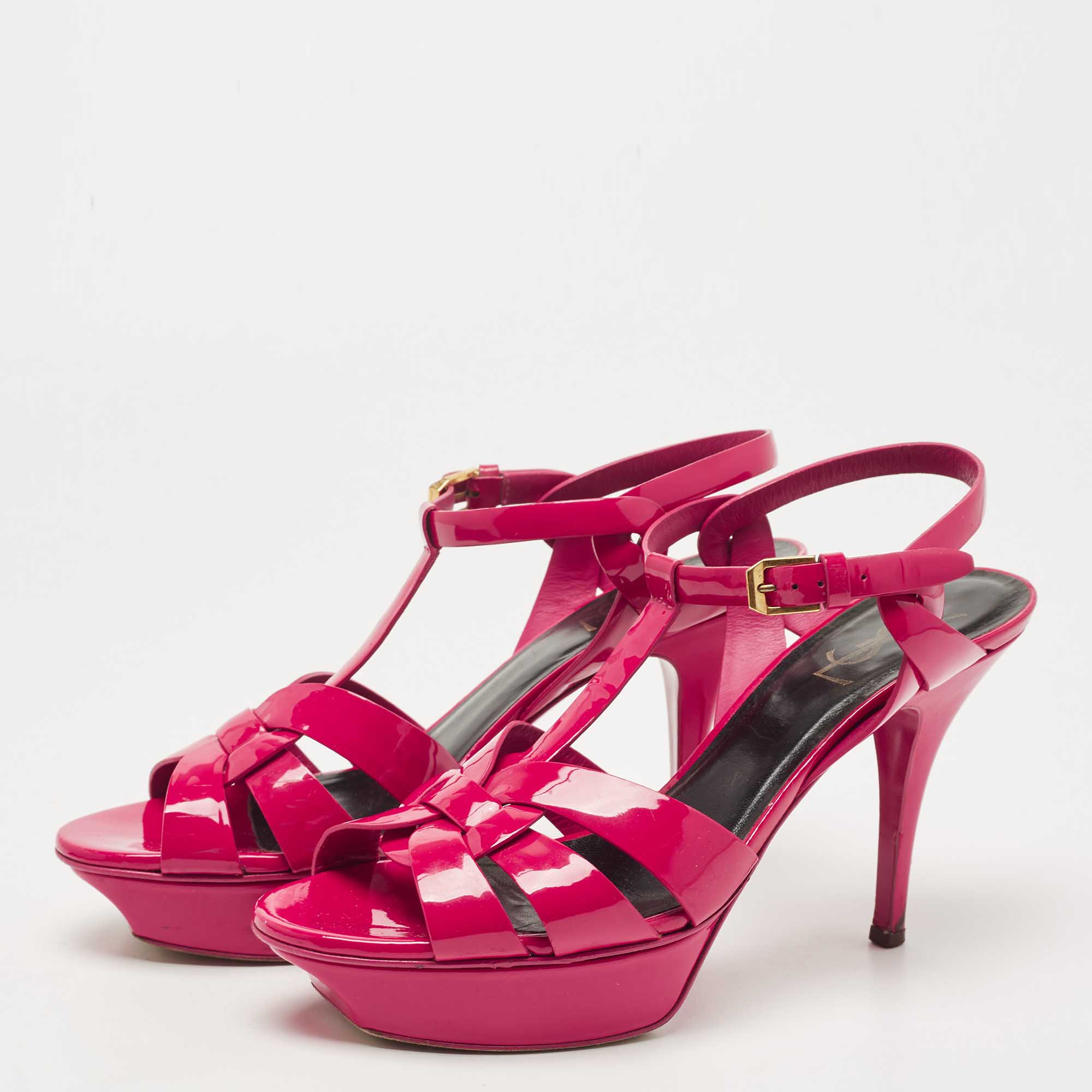 

Saint Laurent Pink Patent Leather Tribute Sandals Size