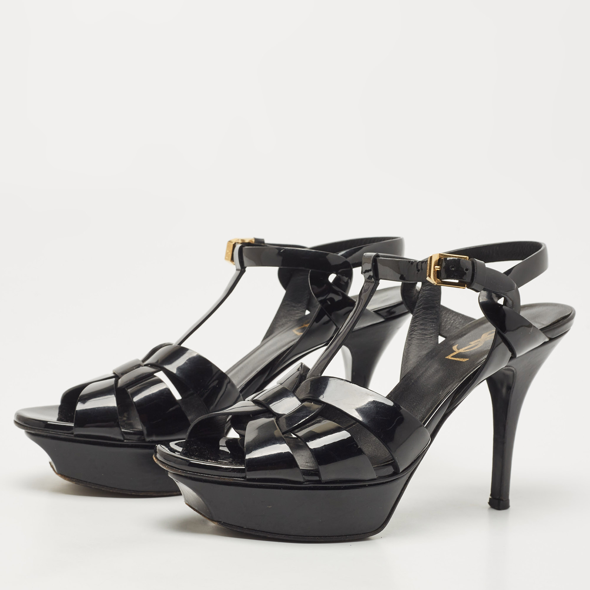 

Saint Laurent Black Patent Leather Tribute Sandals Size