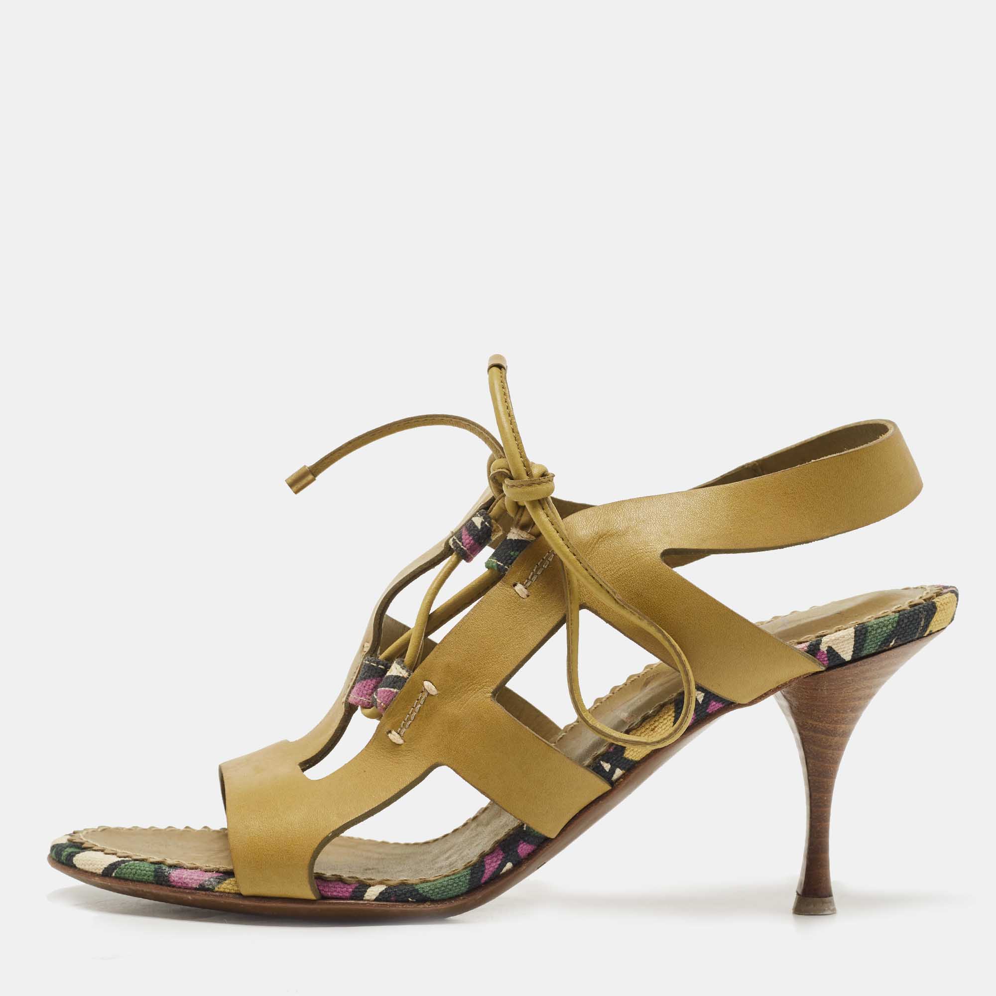 

Saint Laurent Green Leather Strappy Sandals Size