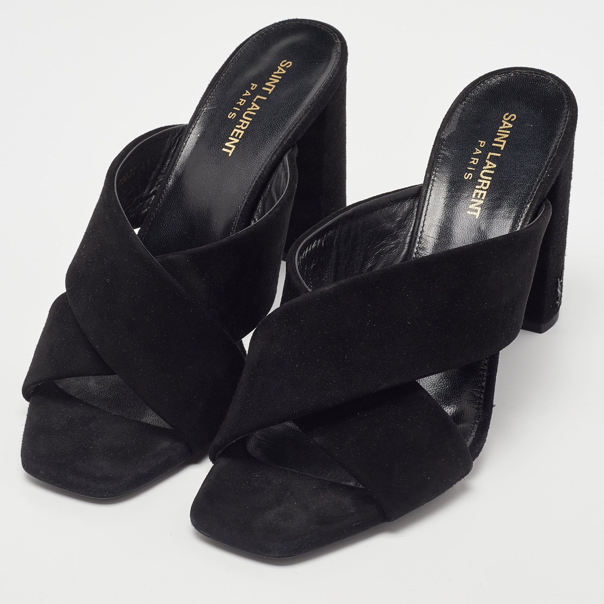 

Saint Laurent Black Suede Loulou Slide Sandals Size