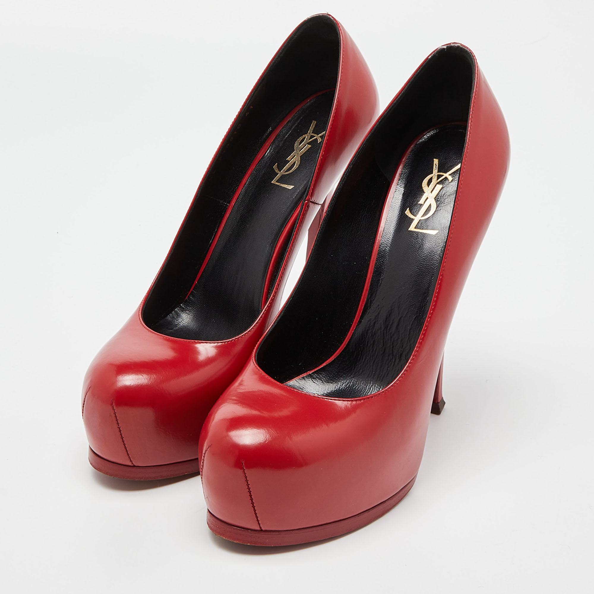 

Saint Laurent Red Leather Tribtoo Platform Pumps Size