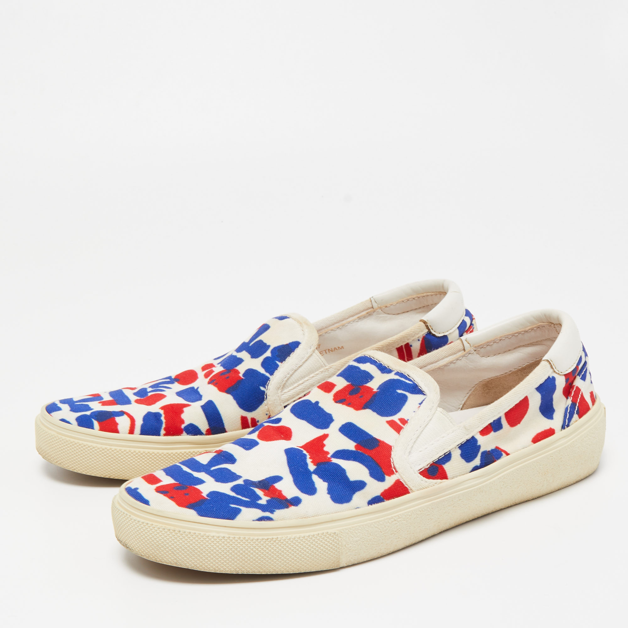 

Saint Laurent Tricolor Printed Canvas Slip On Sneakers Size, White