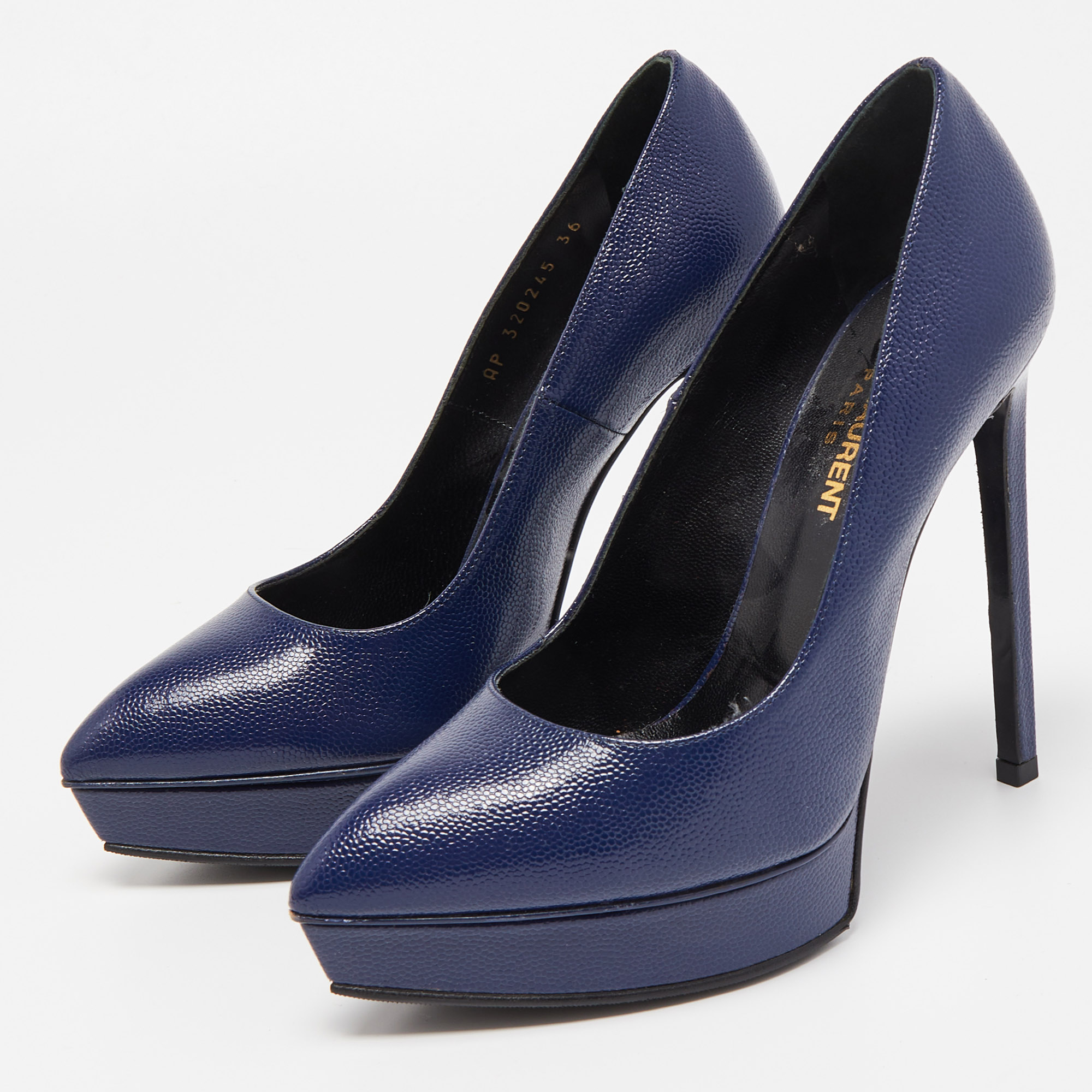 

Saint Laurent Blue Textured Leather Janis Pumps Size