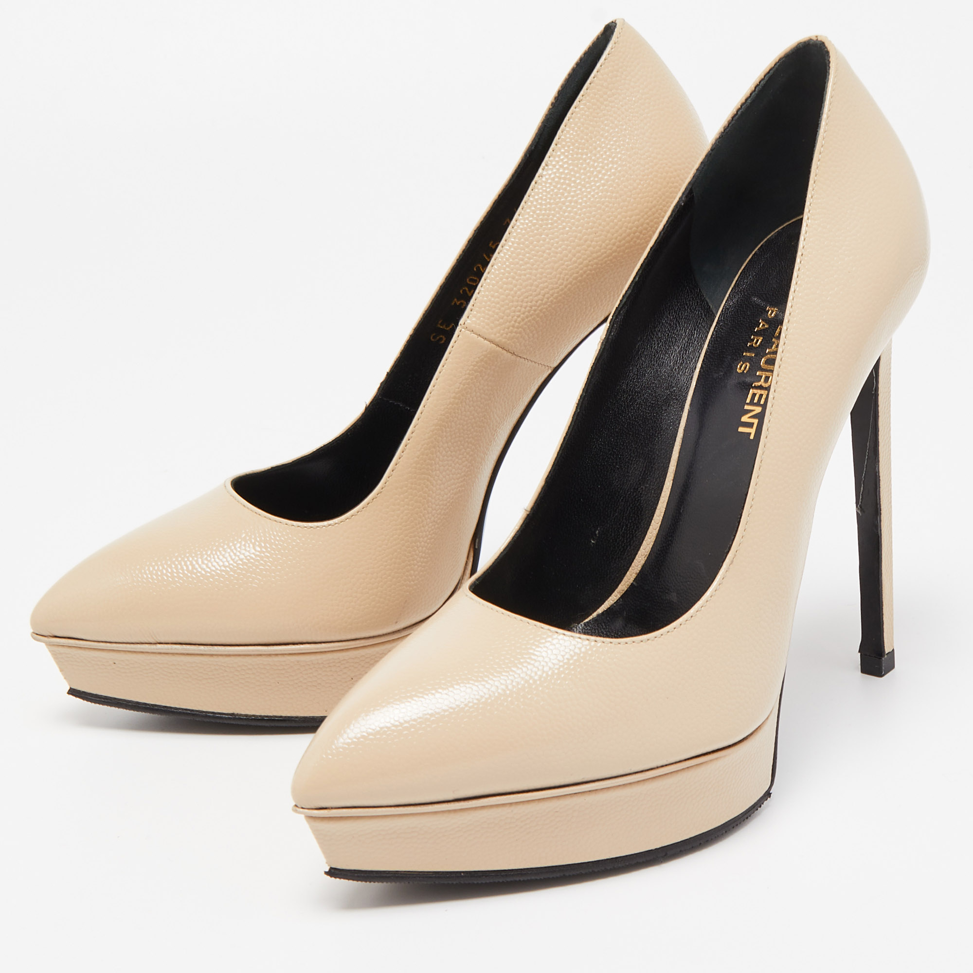 

Saint Laurent Beige Textured Leather Janis Pumps Size