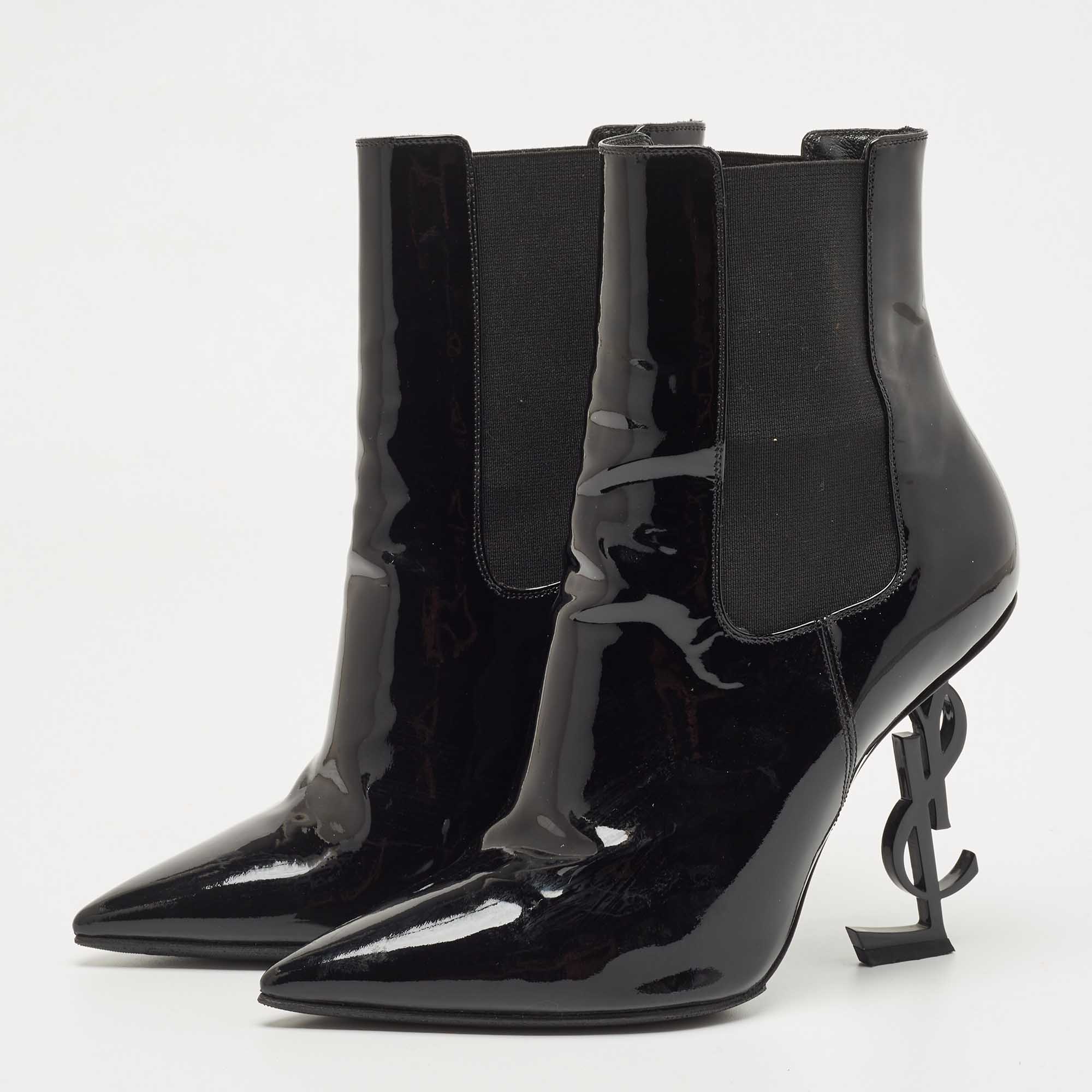 

Saint Laurent Paris Black Patent Leather Opyum Pointed Toe Ankle Booties Size