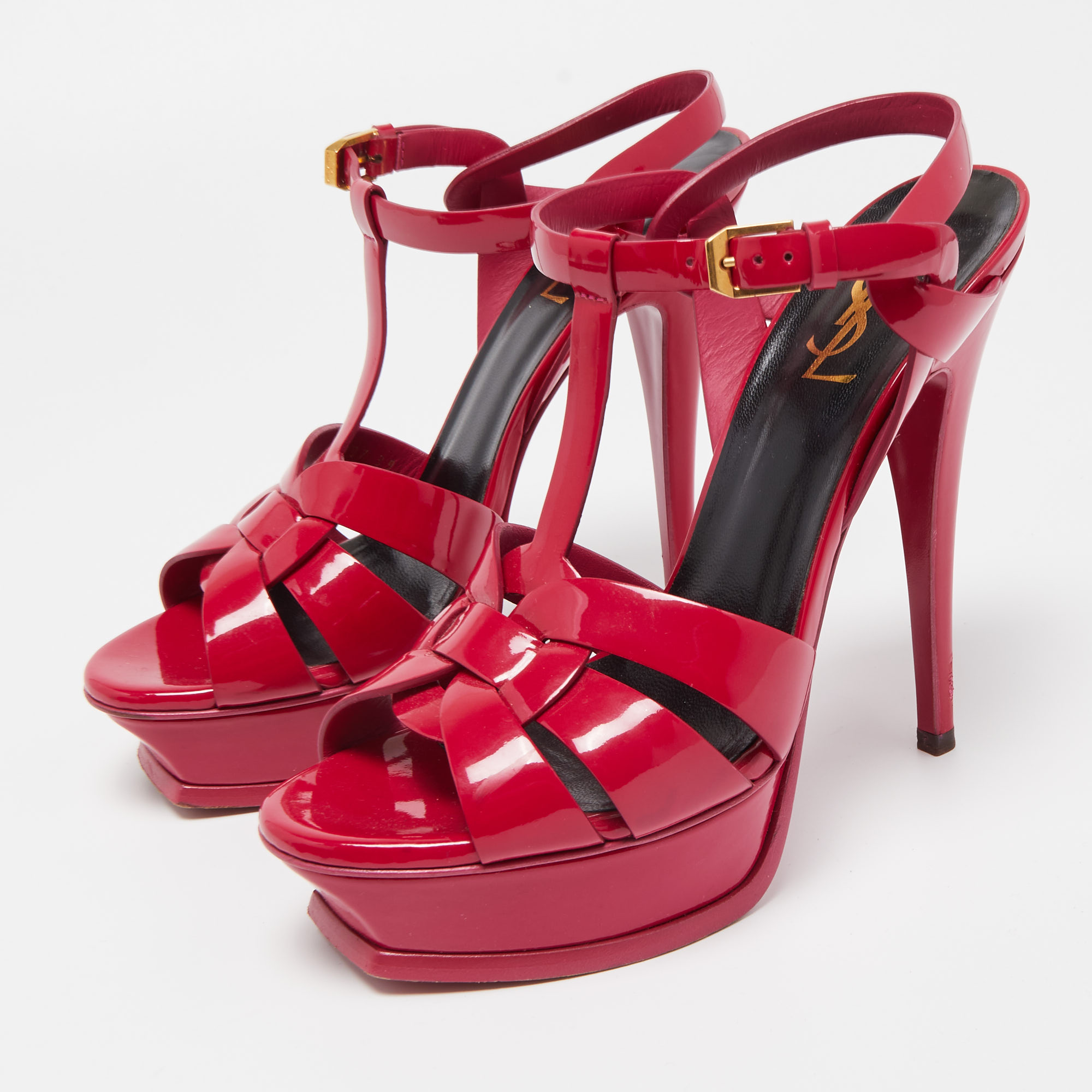 

Saint Laurent Purple Patent Tribute Ankle Strap Sandals Size