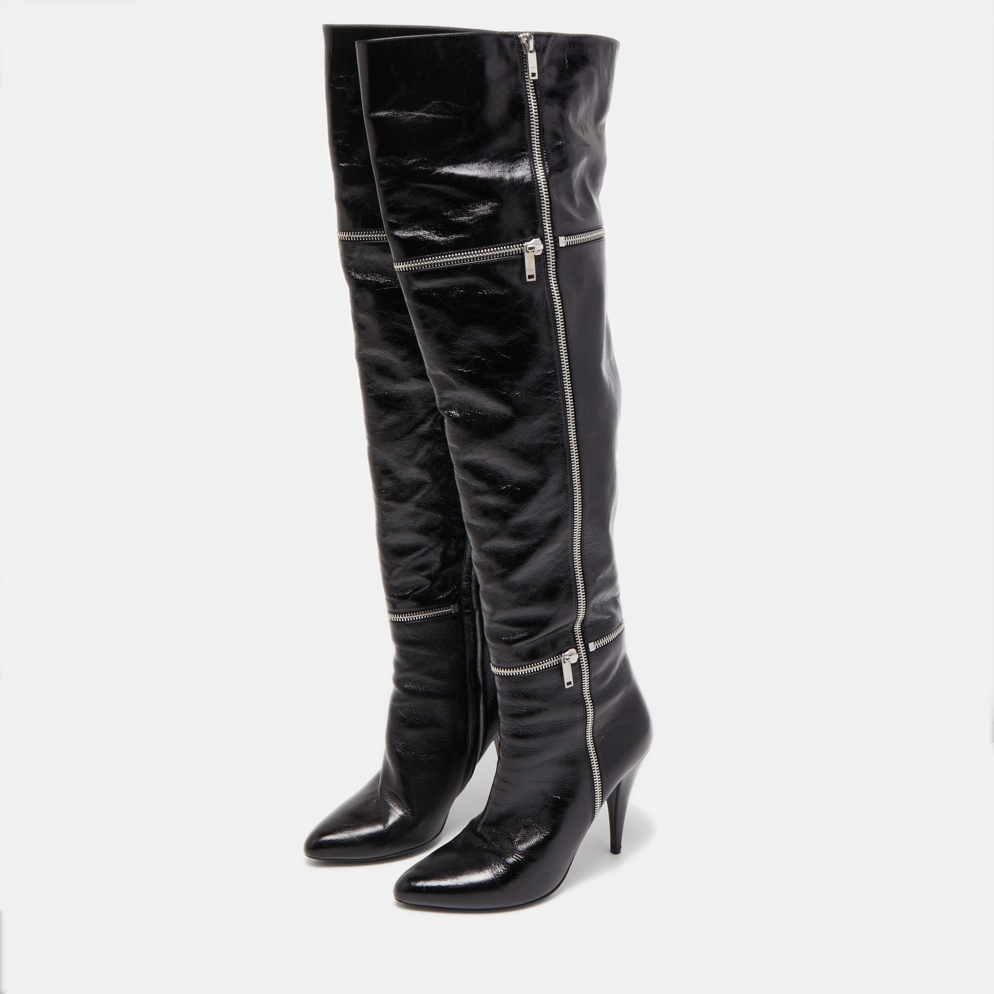 

Saint Laurent Black Leather Knee Length Boots Size