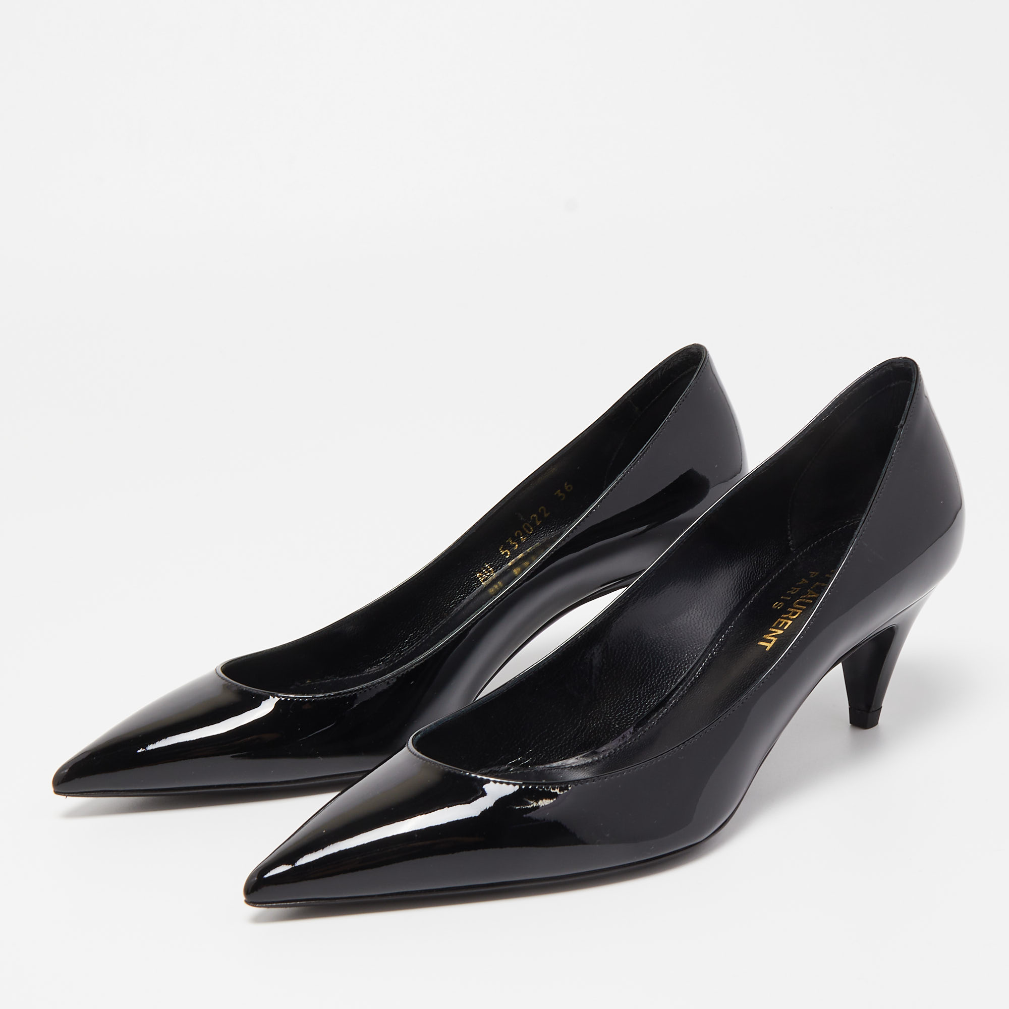 

Saint Laurent Black Patent Leather Charlotte Pointed Pumps Size