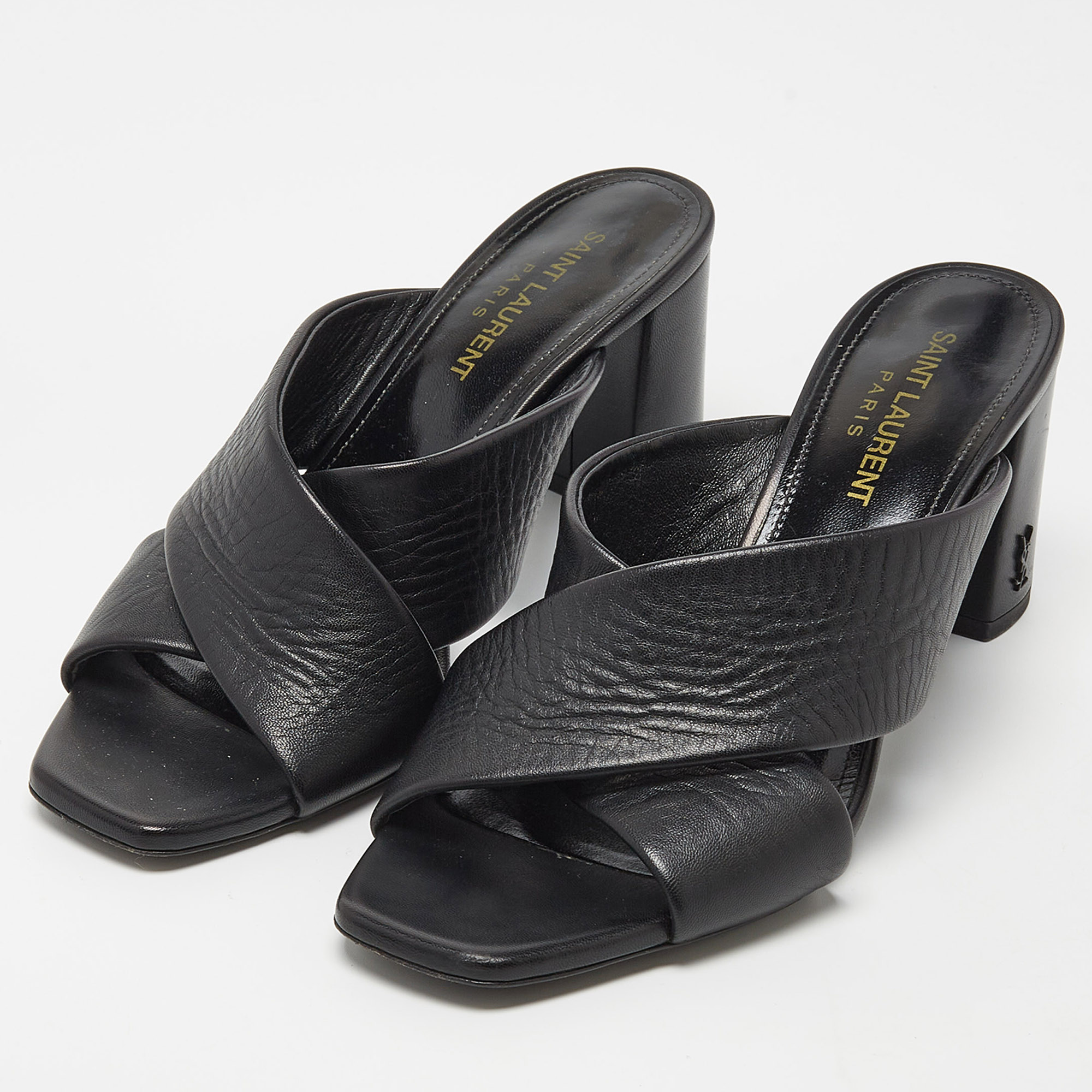 

Saint Laurent Black Leather Loulou Slide Sandals Size