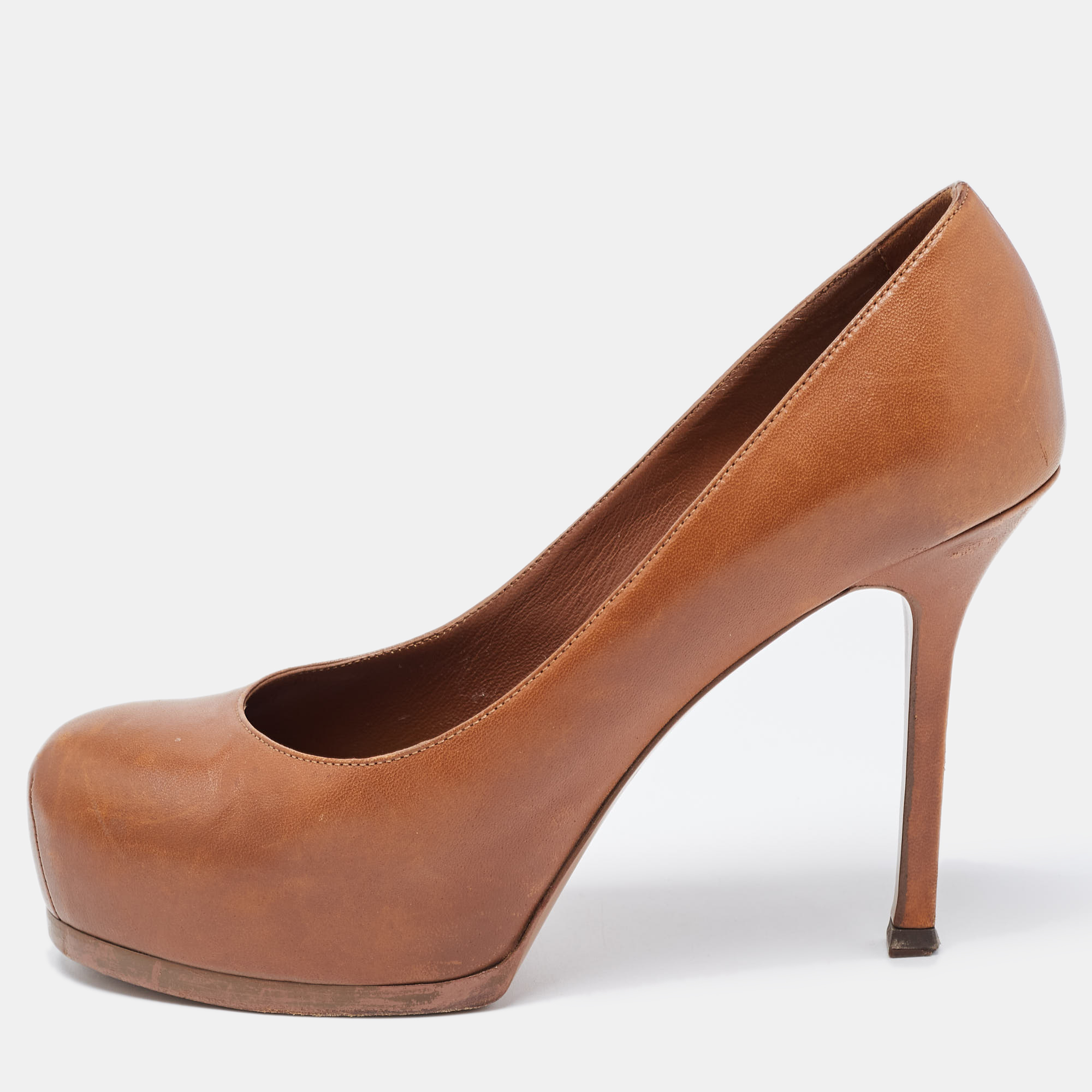 Pre-owned Saint Laurent Brown Leather Tribtoo Pumps Size 37
