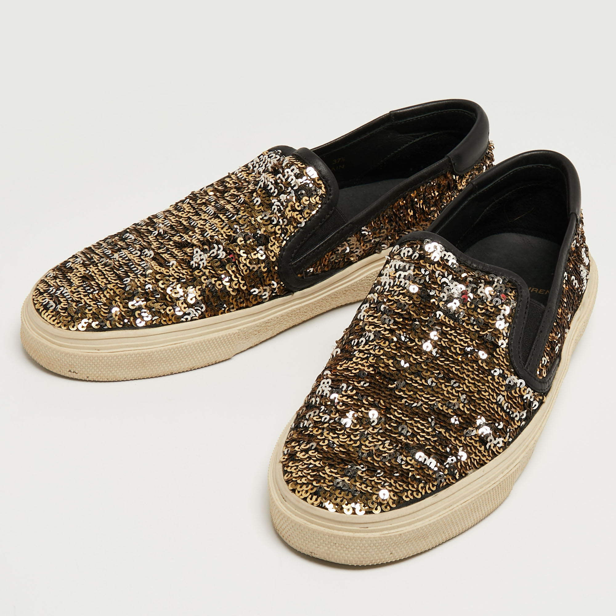 

Saint Laurent Gold/Silver Sequins Slip On Sneakers Size