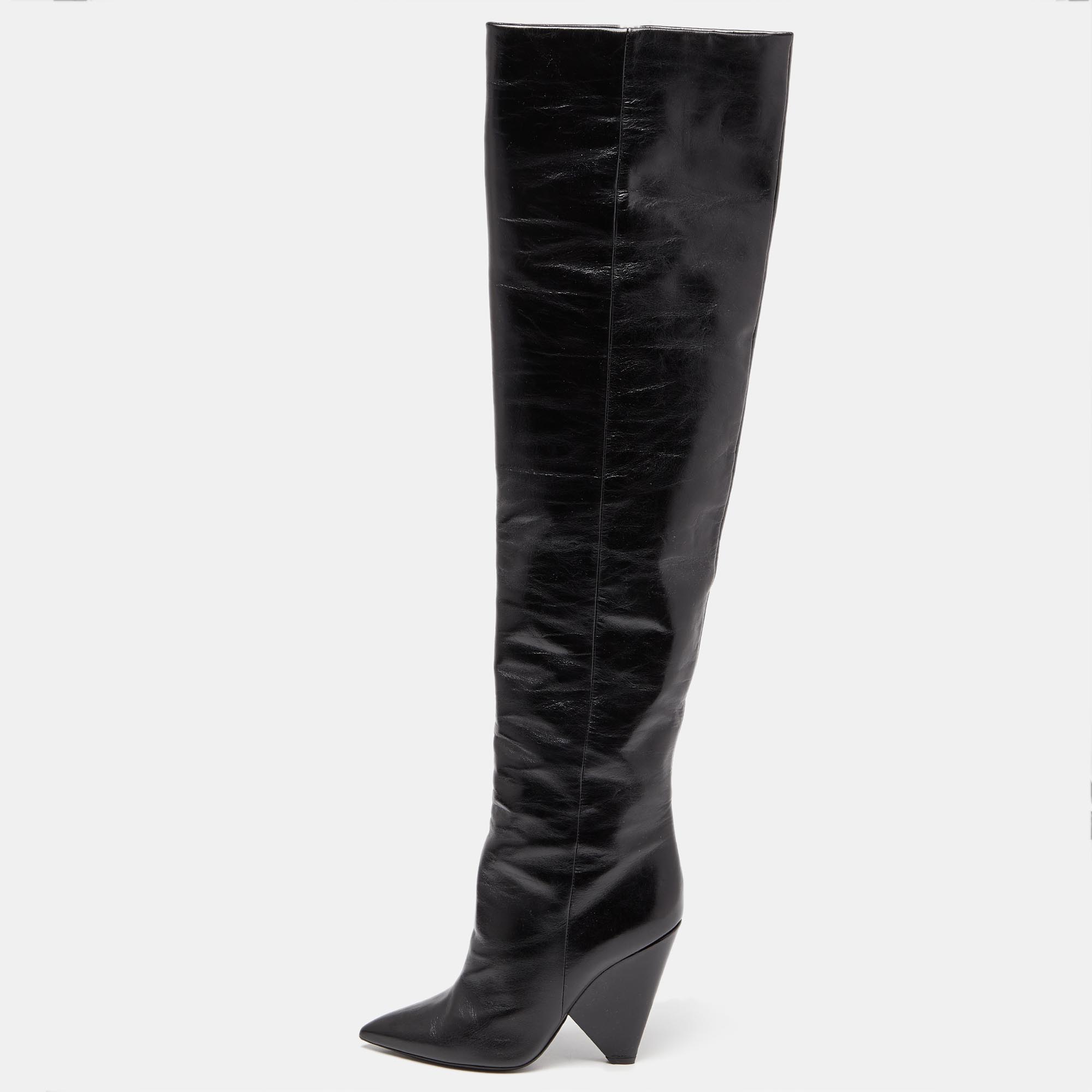 

Saint Laurent Black Patent Leather Niki Over The Knee Boots Size