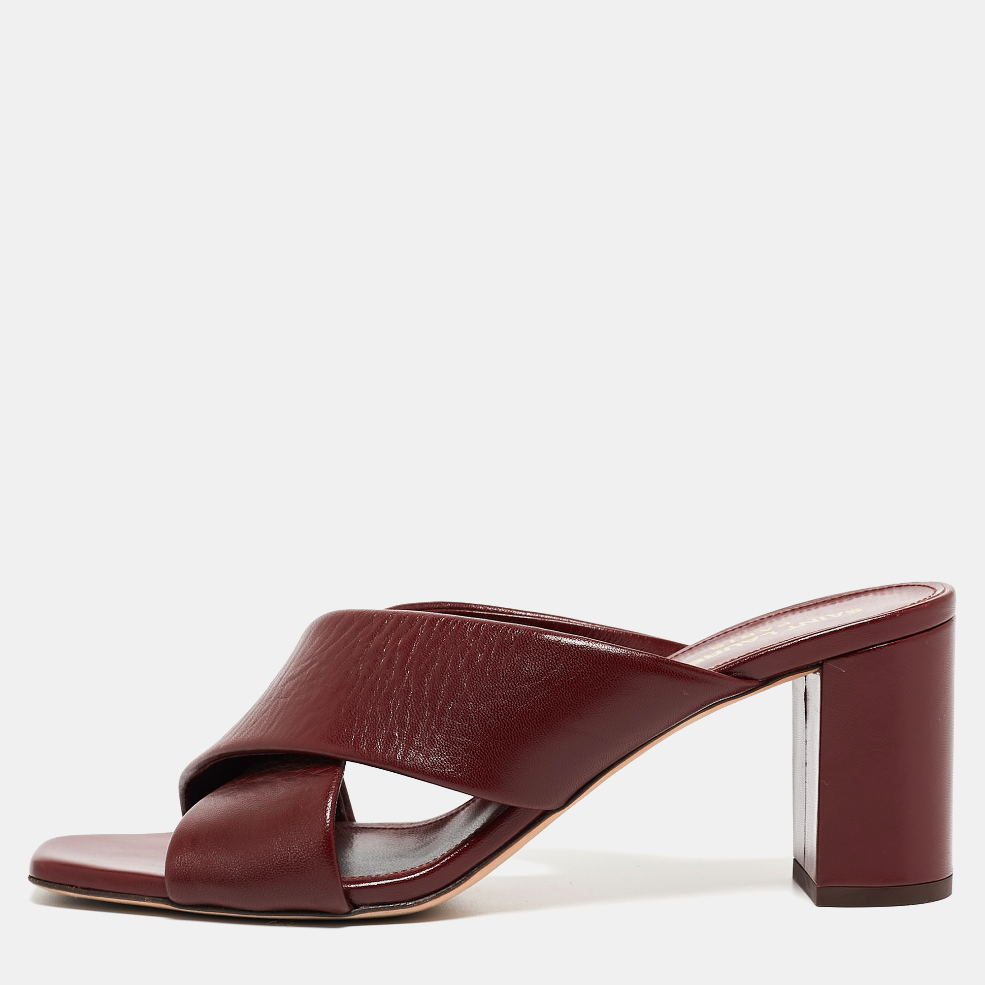 Pre Owned Saint Laurent Burgundy Leather Loulou Slides Size 38.5