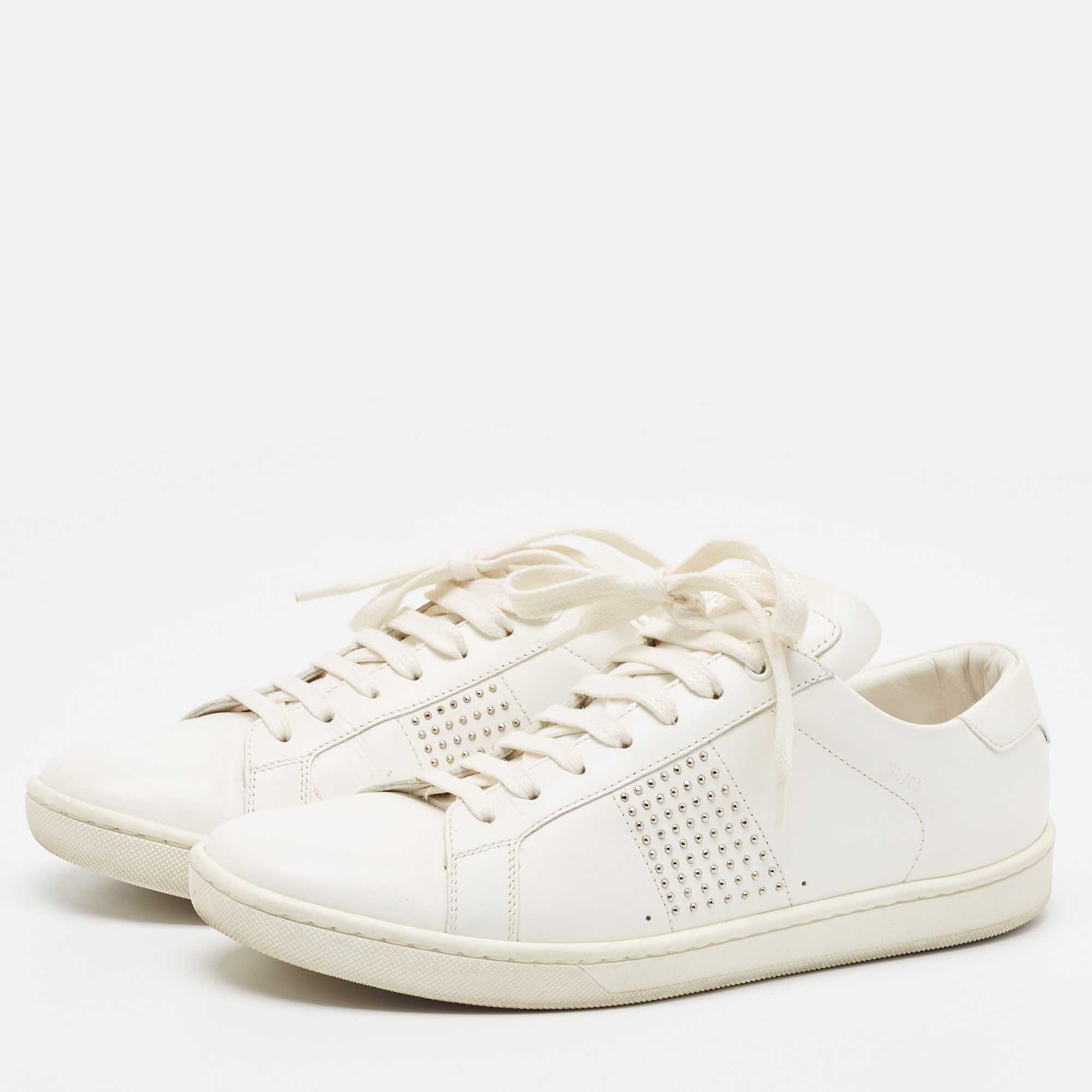 

Saint Laurent White Leather Crystal Embellished Low Top Sneakers Size
