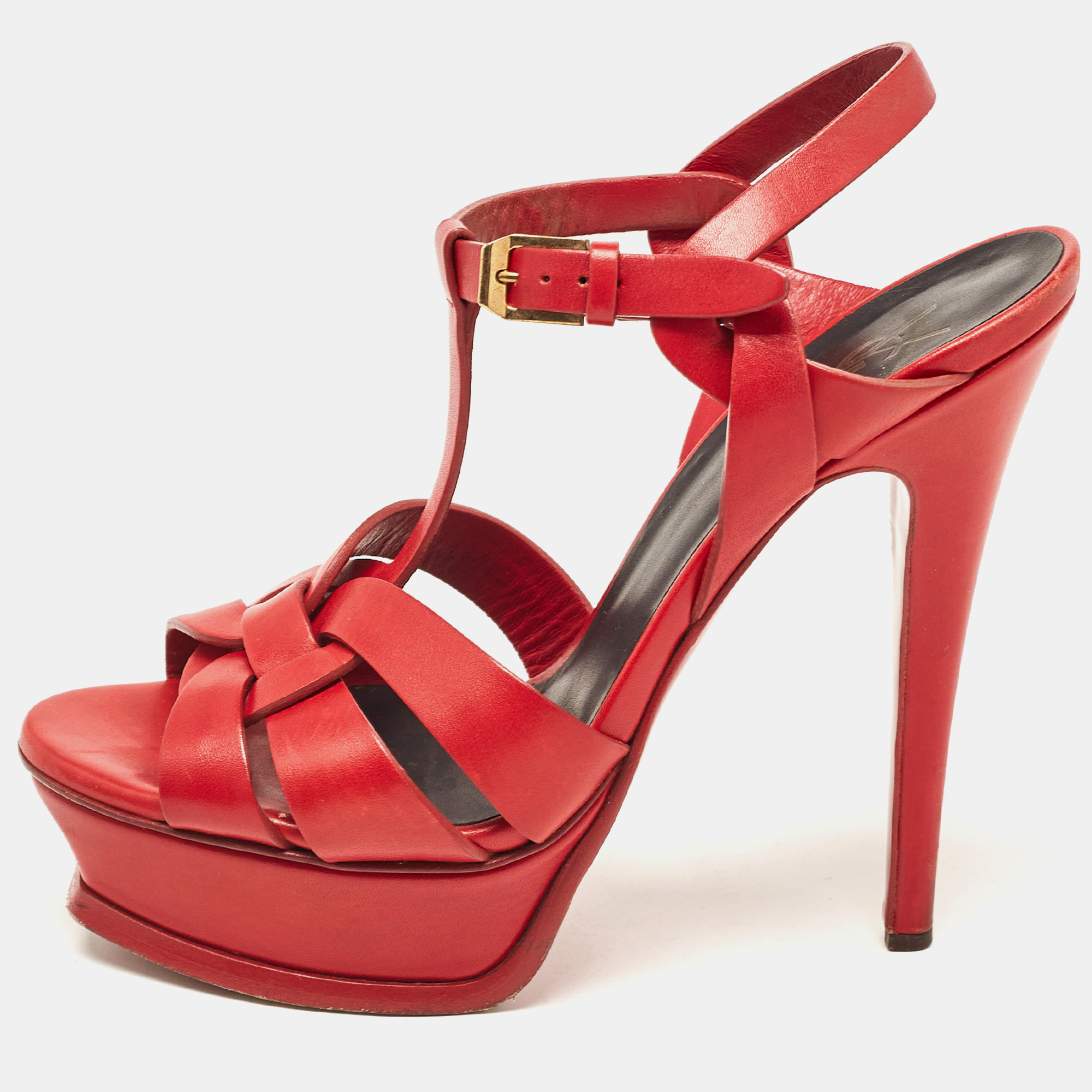 Pre-owned Saint Laurent Red Leather Tribute Sandals Size 36