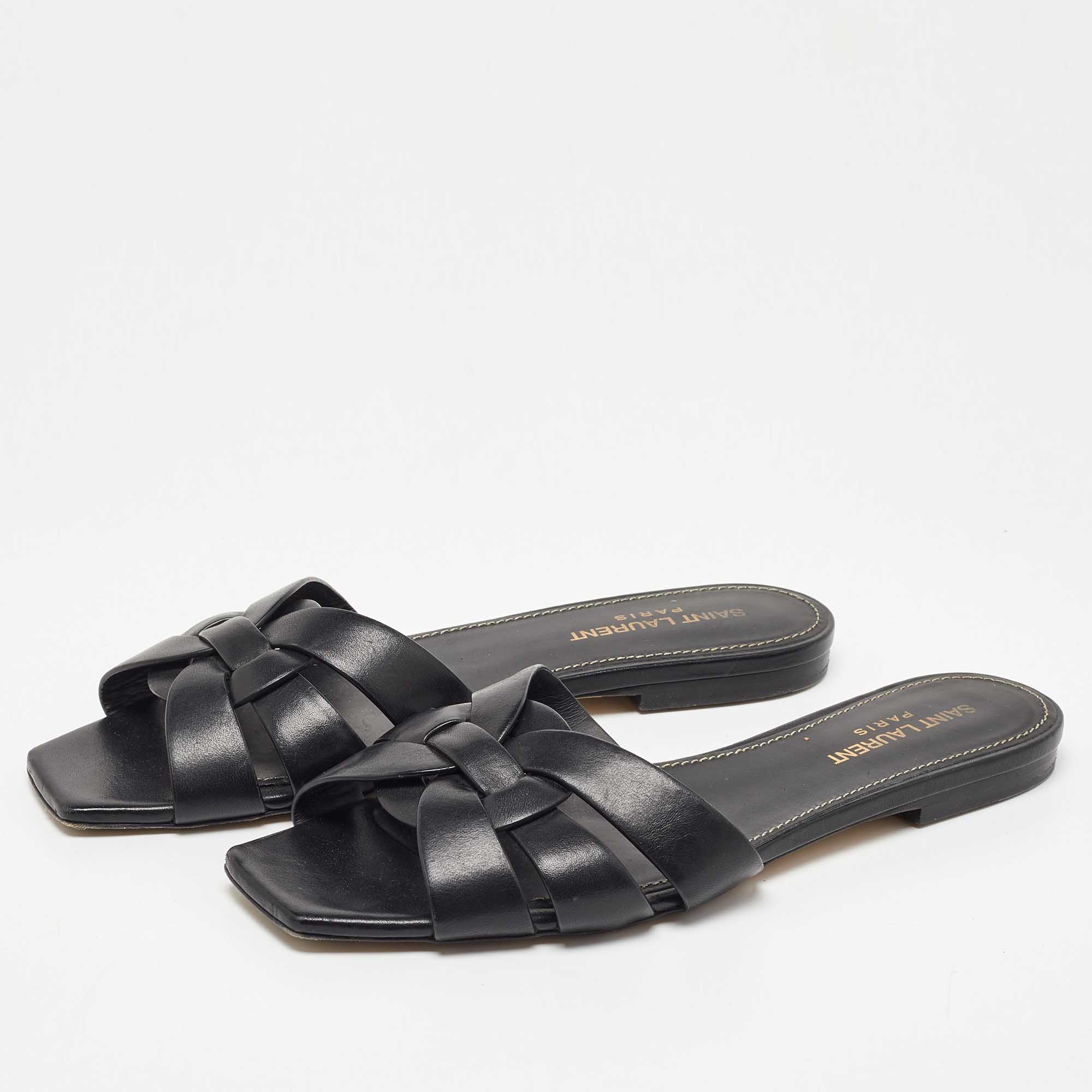 

Saint Laurent Black Leather Tribute Flat Slides Size