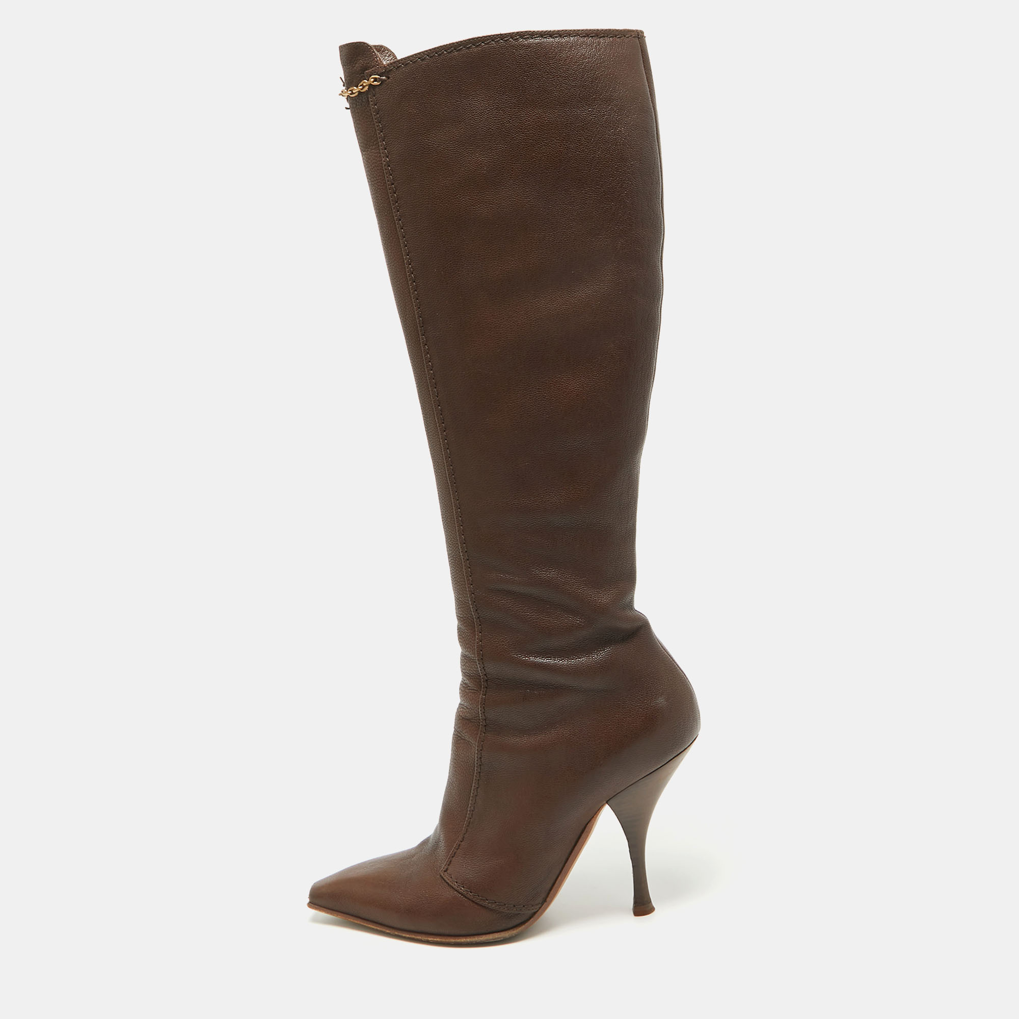 

Saint Laurent Brown Leather Knee Length Boots Size