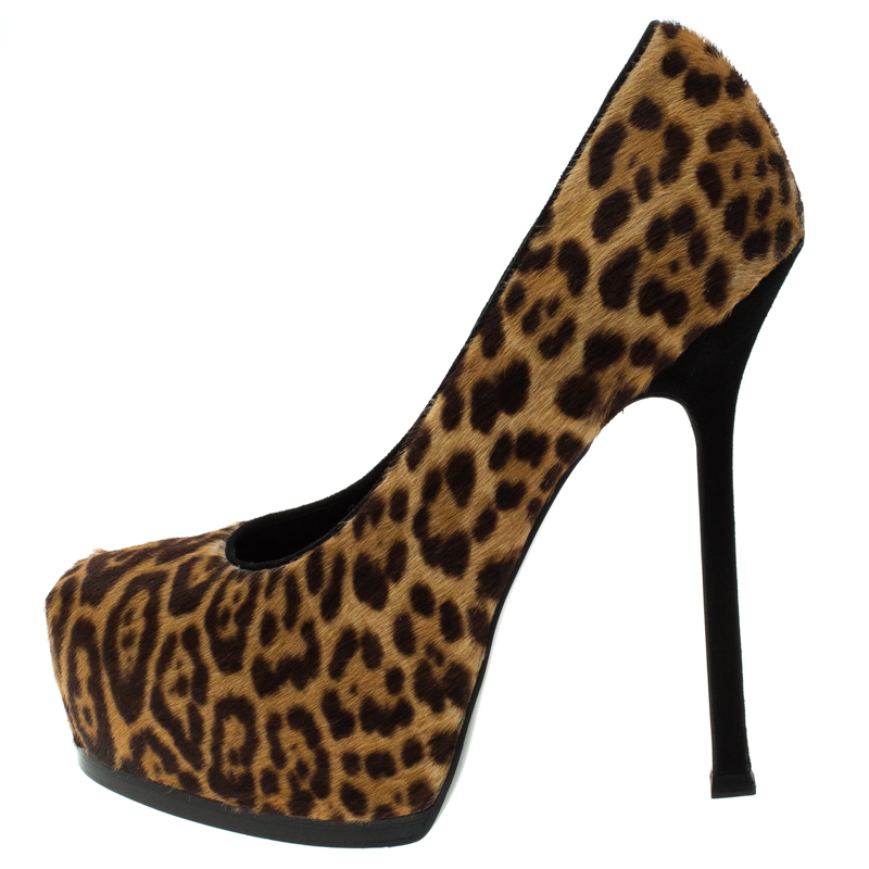 

Saint Laurent Paris Leopard Print Pony Hair Tribtoo Platform Pumps Size, Brown