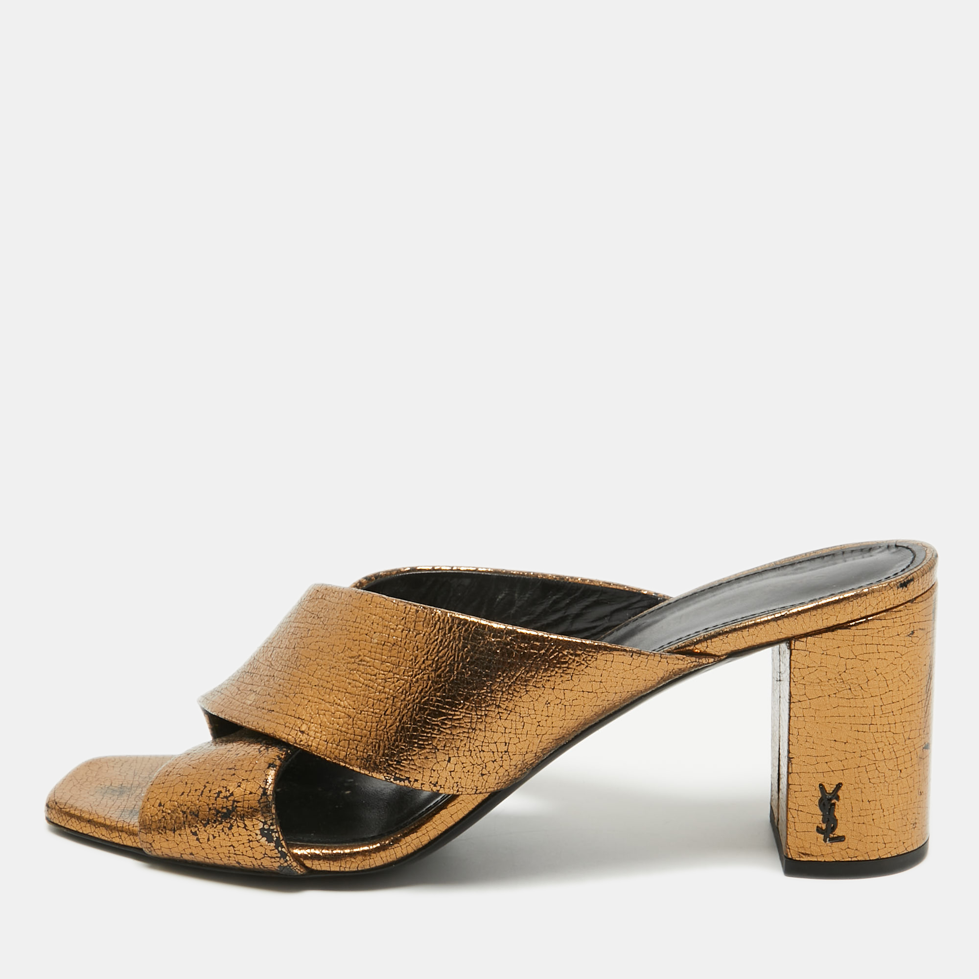 

Saint Laurent Metallic Leather LouLou Slide Sandals Size
