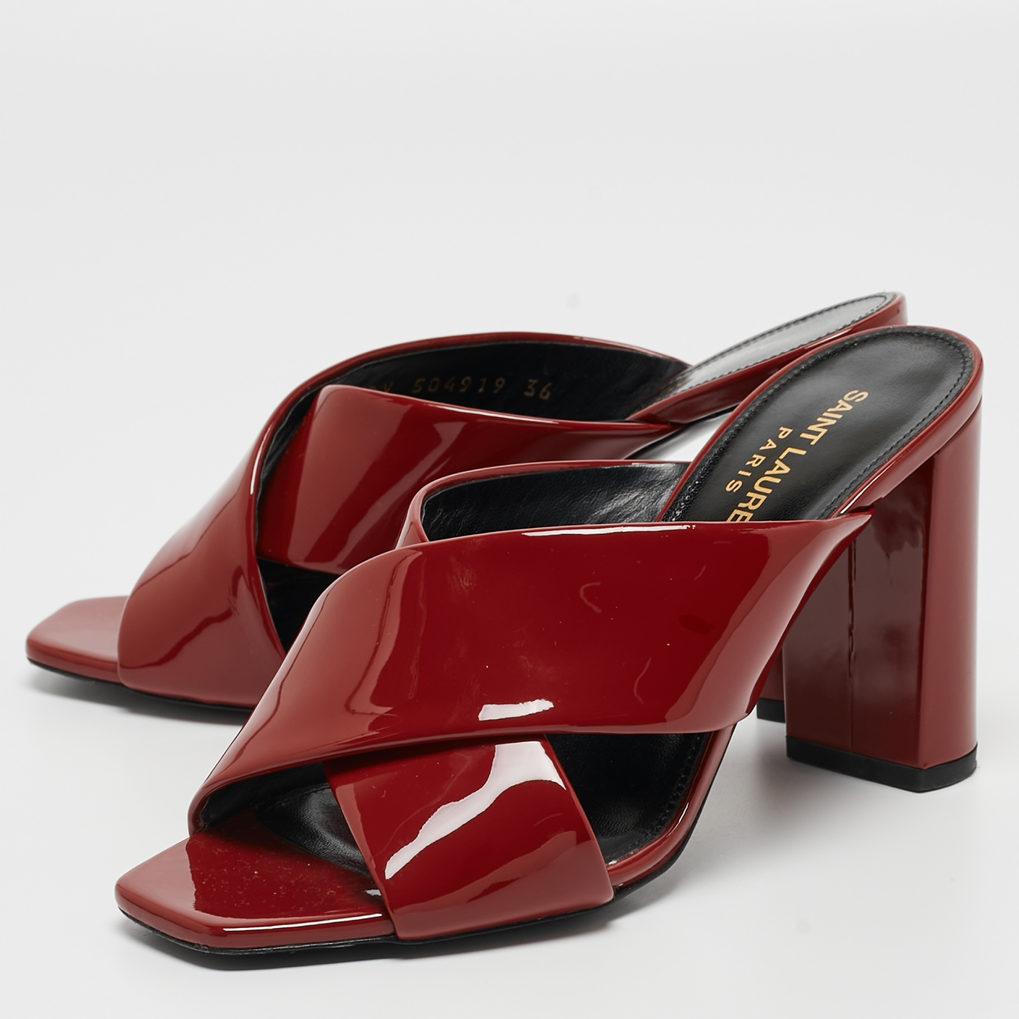 

Saint Laurent Burgundy Patent Leather Loulou Slide Sandals Size