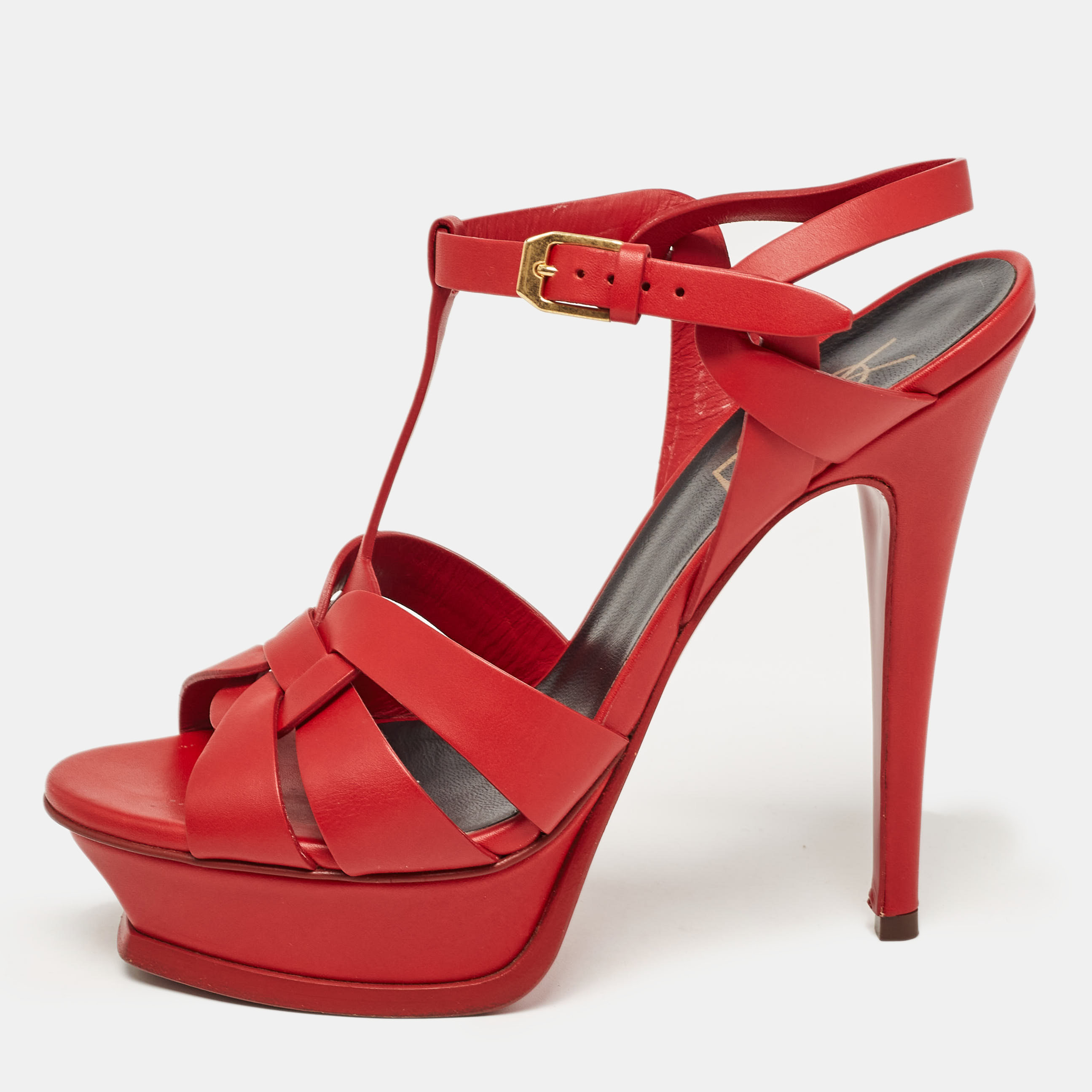 Pre-owned Saint Laurent Red Leather Tribute Sandals Size 36.5