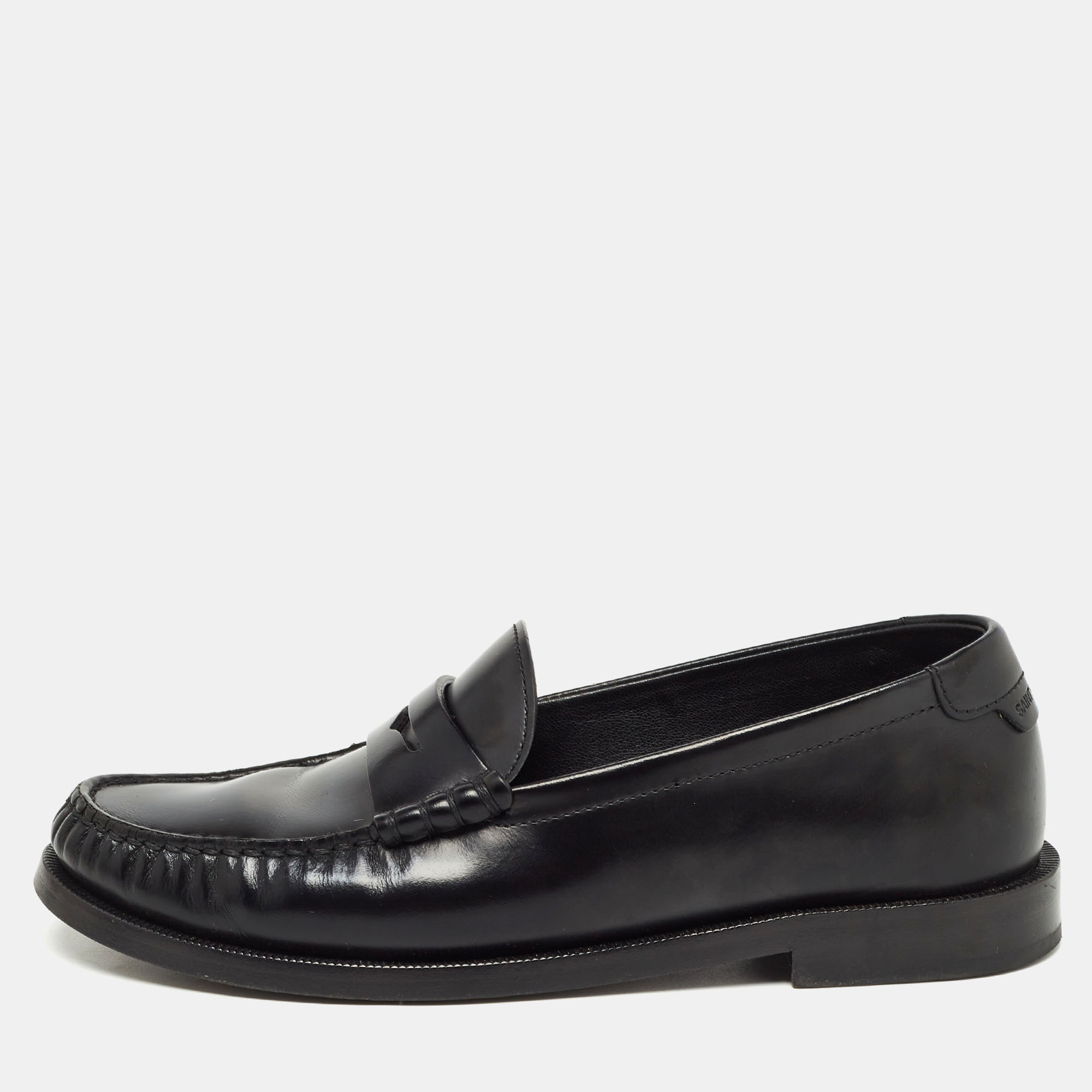 Pre-owned Saint Laurent Black Leather Slip On Loafers Size 35.5